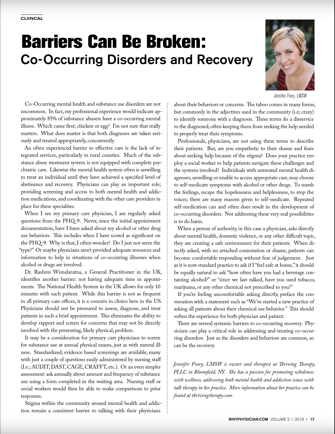 WNY Physician Magazine, Finger Lakes Region, 2019