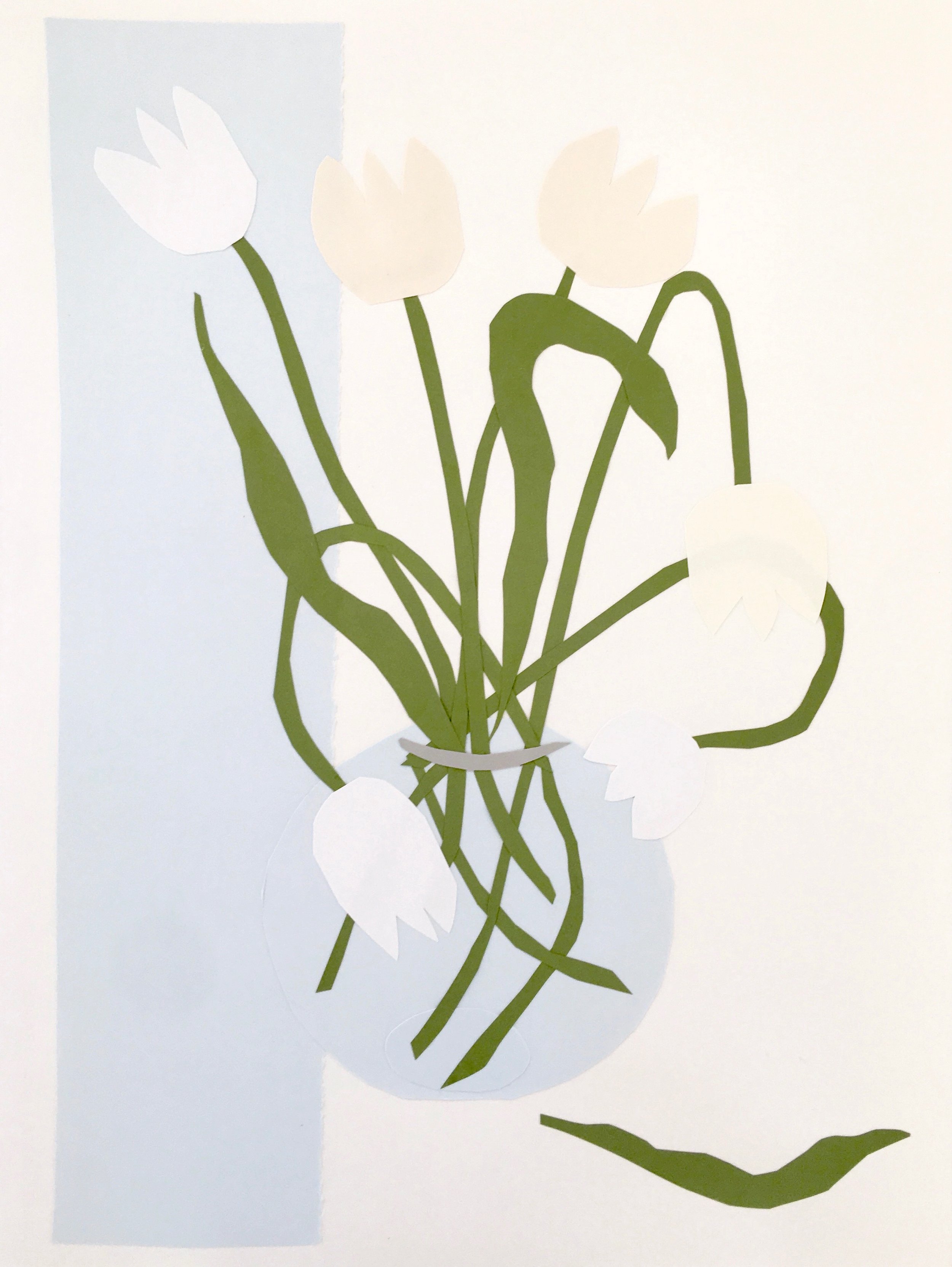 Collage, Tulips in a Blue Bowl I, 30x23