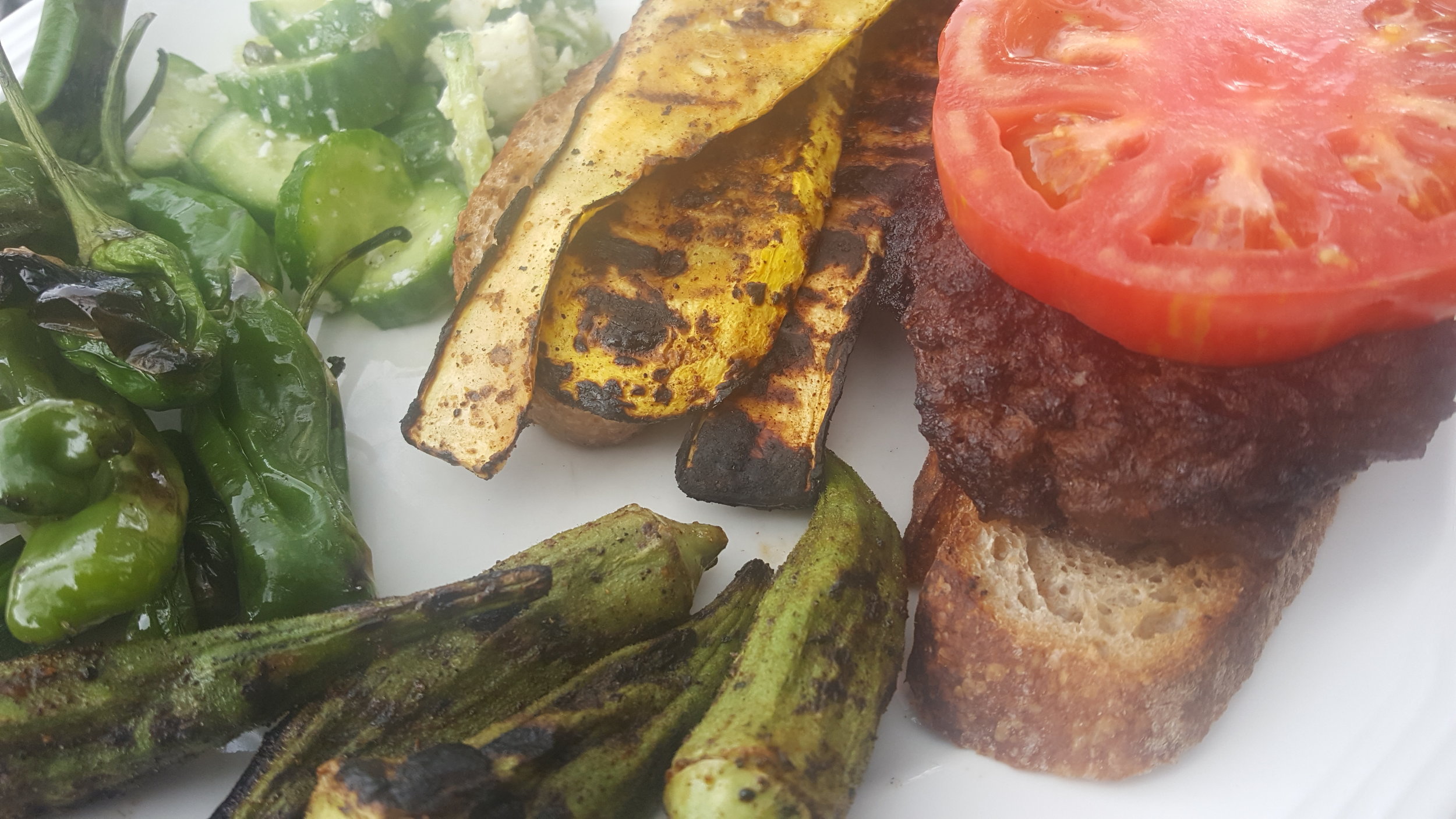 Mole Negro Grilled Burgers and Veggies