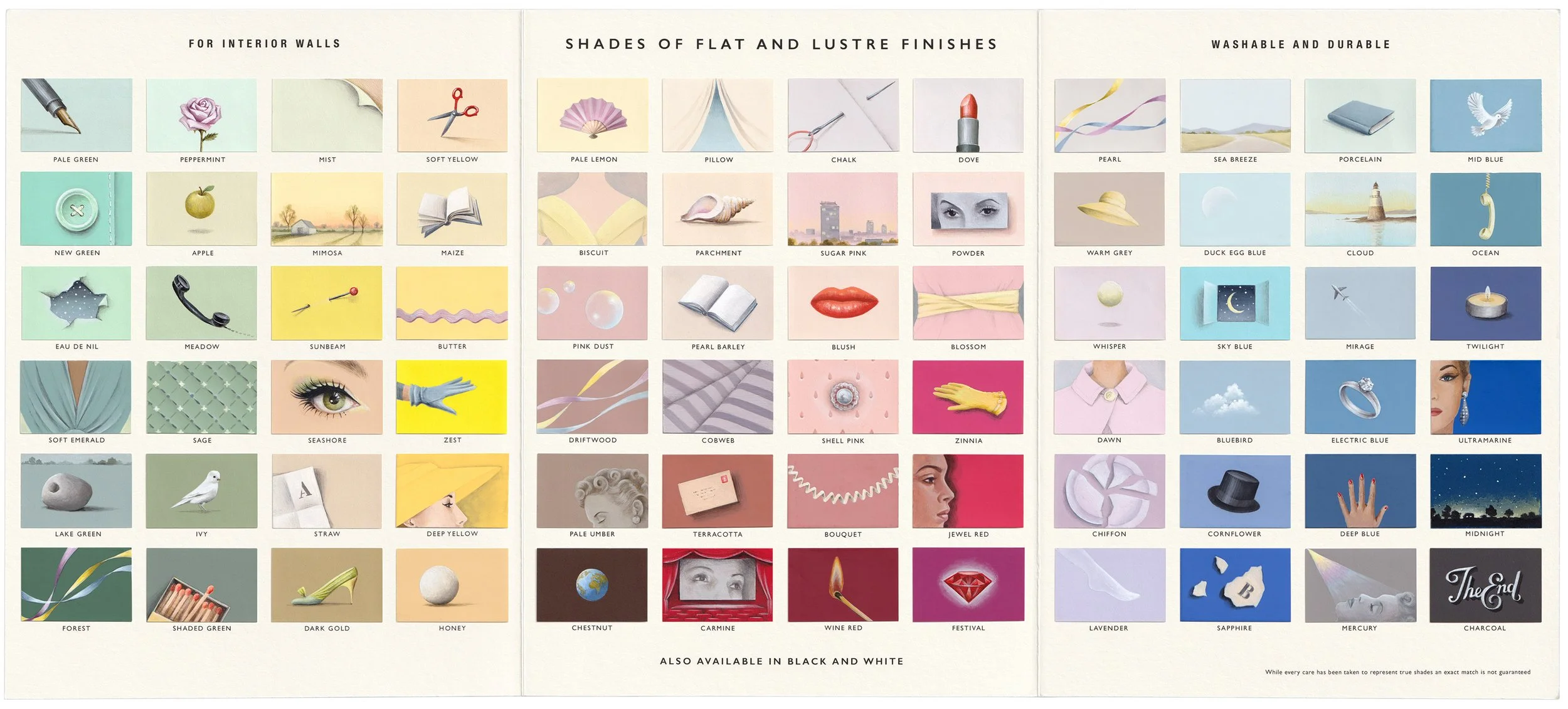 72 paint chart miniatures hand-painted by Rachel Spelling and inspired by the Harper's Bazaar archive