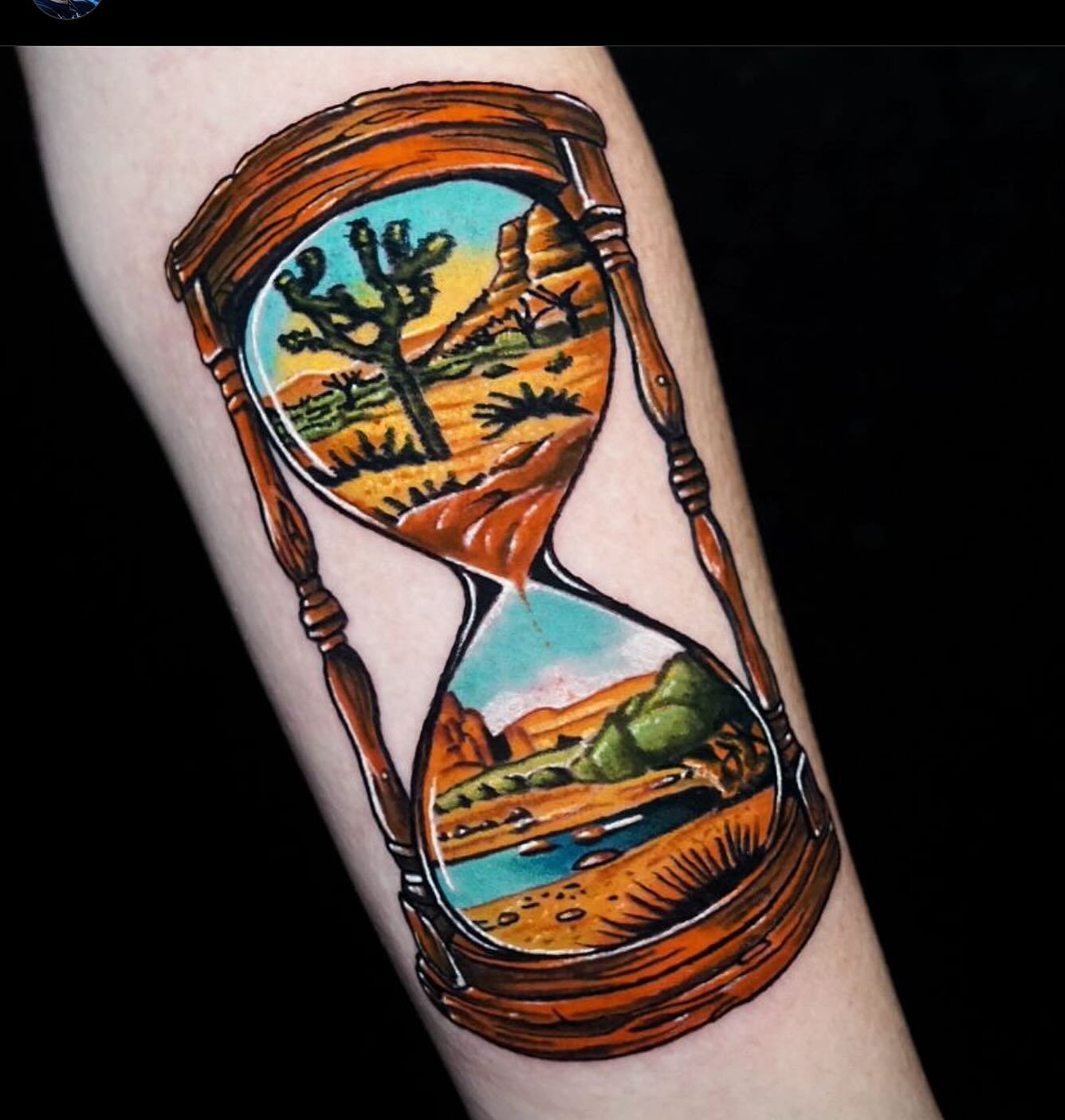 @egtattoo did an epic job on this hourglass with a high desert scenery all in color here at @adornmentbodyart in beautiful Palm Springs, California! If you are ever in the valley, please come check us out.
To book an appointment with  @egtattoo you c