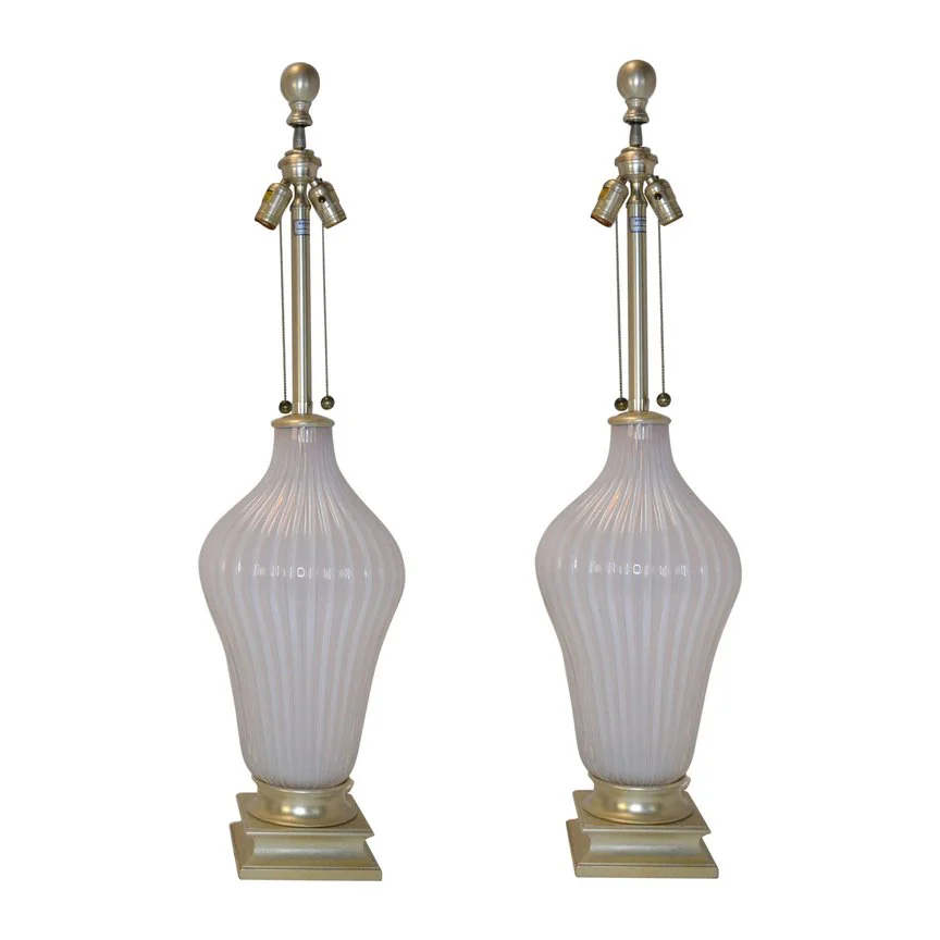 PAIR OF BLUSH PINK MURANO GLASS MARBRO LAMPS 1960s
