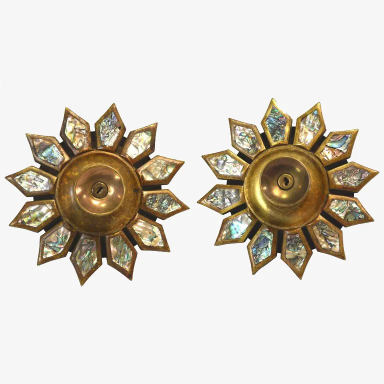 MID-CENTURY MODERN BRASS AND ABALONE DOOR HANDLES