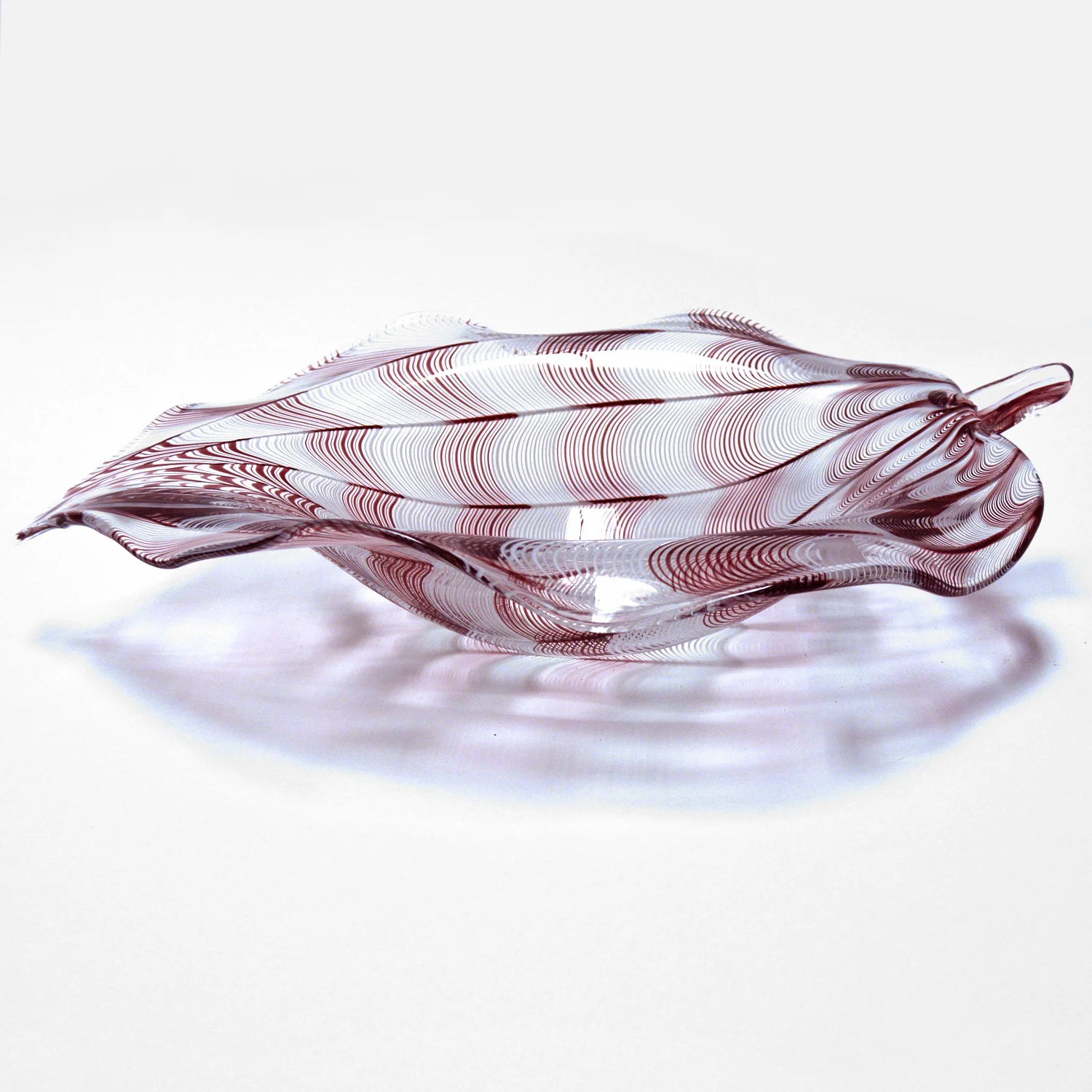 LARGE MARANO GLASS LEAF BOWL PURPLE & CLEAR BY LICIO ZANETTI
