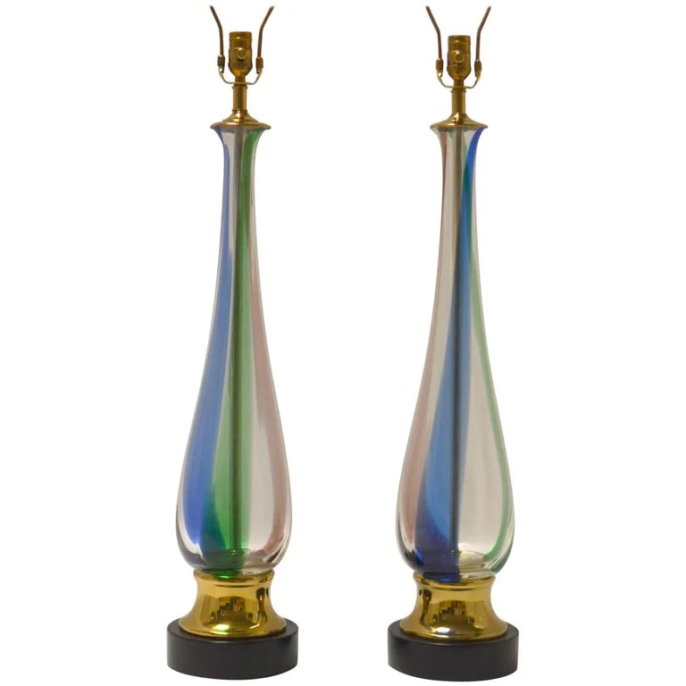 PAIR OF TALL MULTI COLORED MURANO GLASS LAMPS 