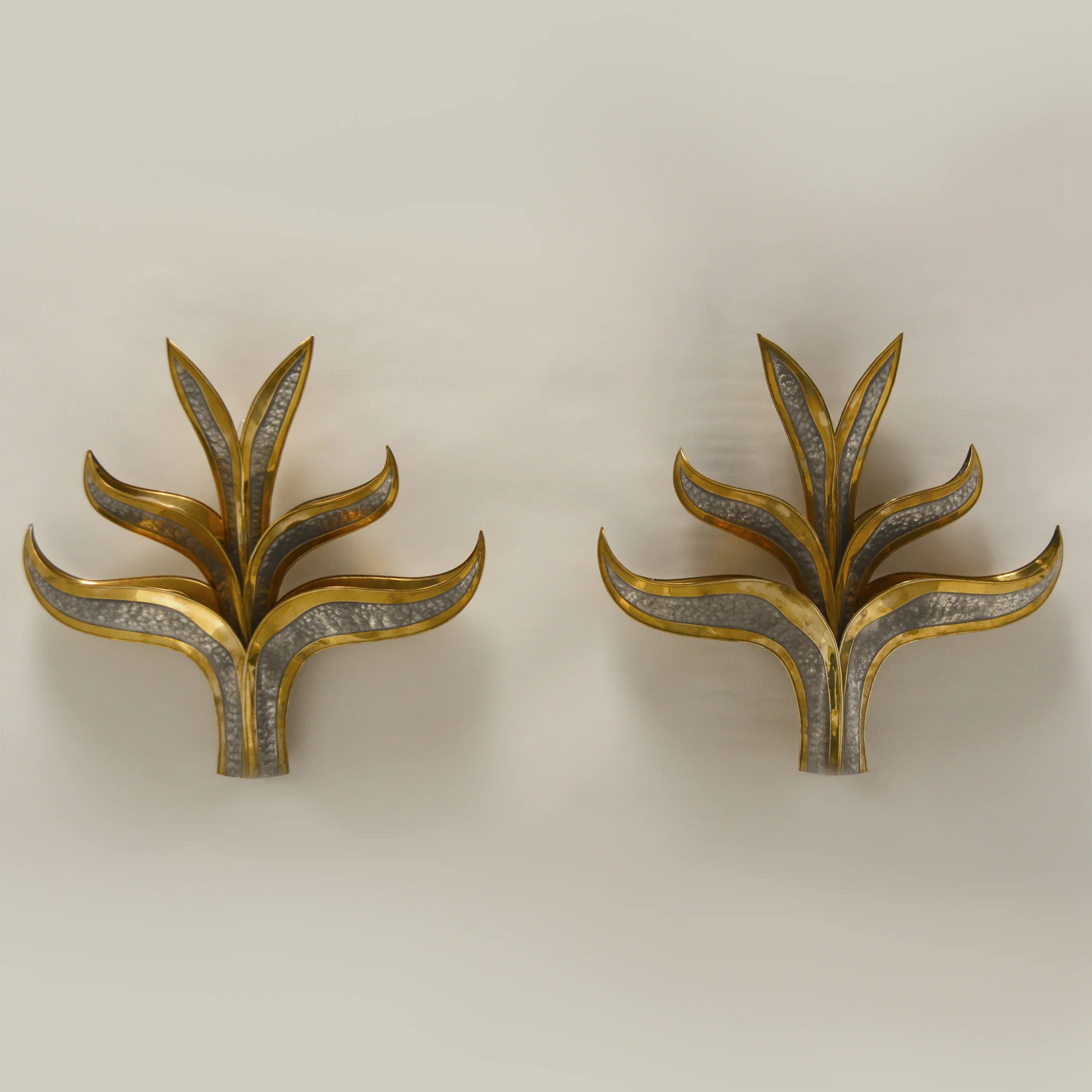 PAIR OF 1980'S STEEL AND BRASS "AGAVE" SCONCES 