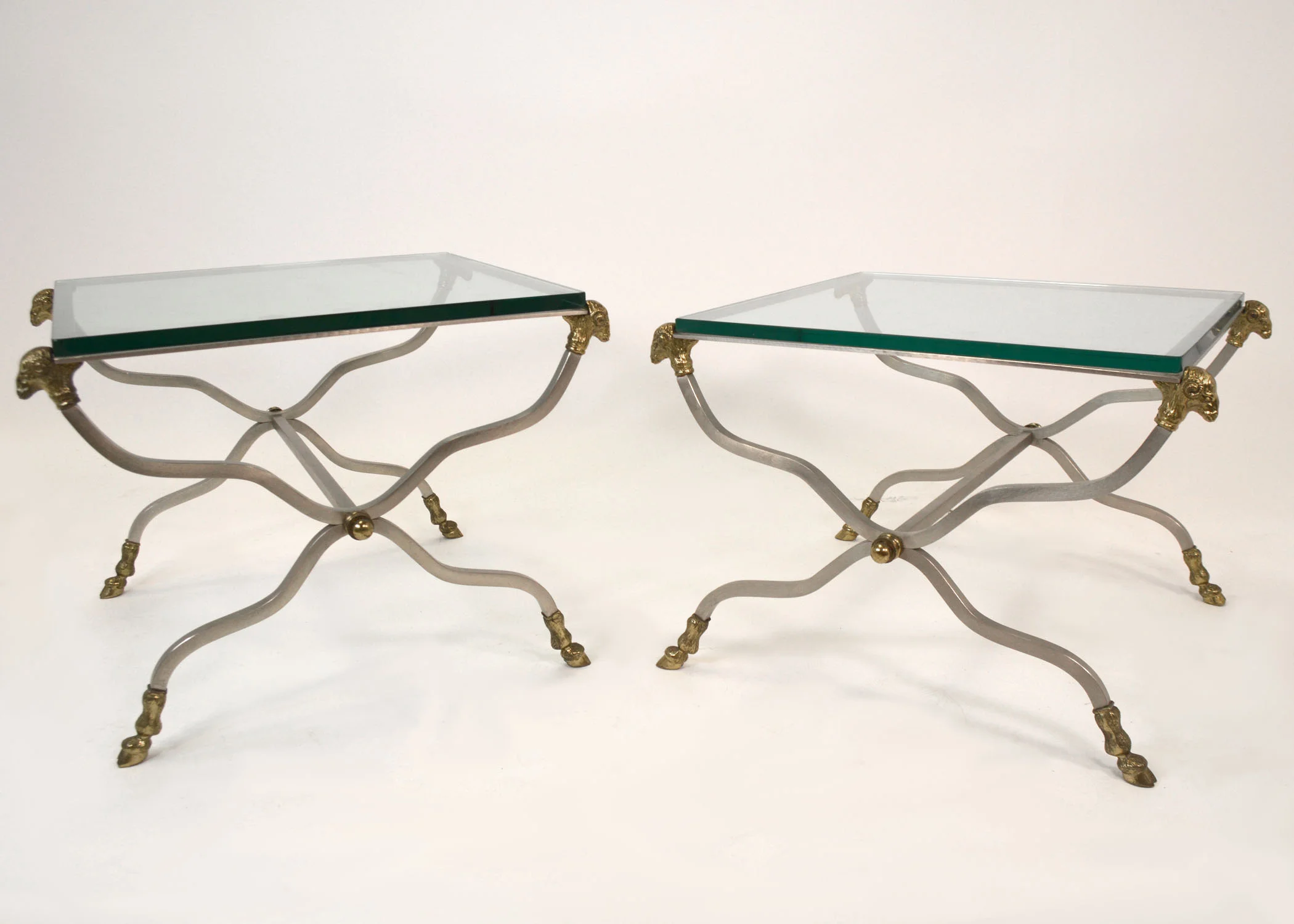 Pair of Italian Steel and Brass Side Tables 