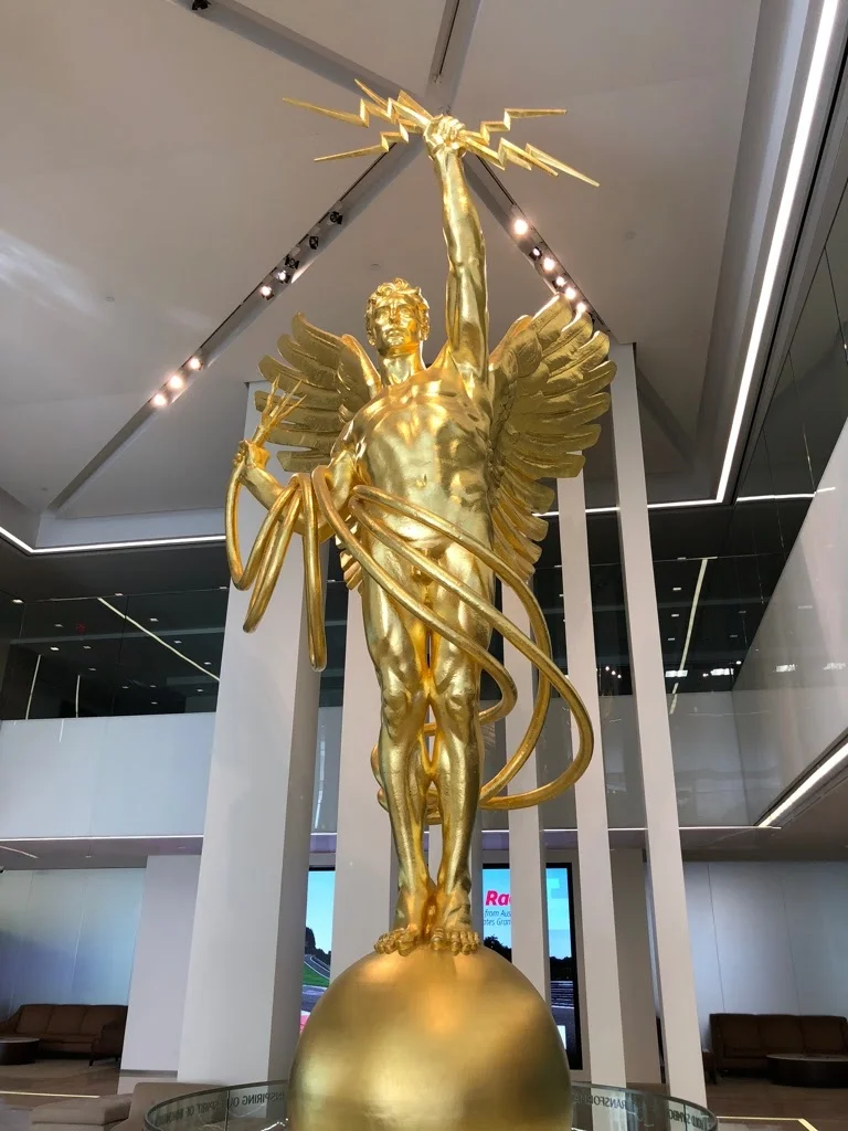 The Spirit of Communications is currently out of view in the Whitacre Tower lobby of AT&T Headquarters.