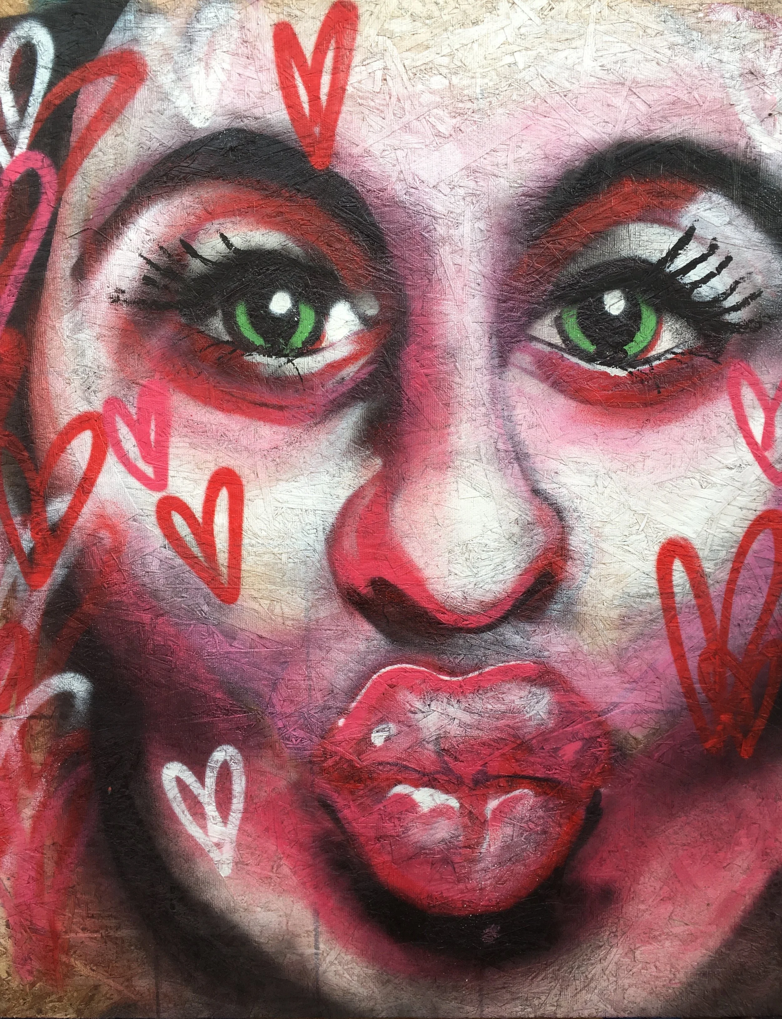  4'x4'  Spray paint on wood surface.&nbsp; 