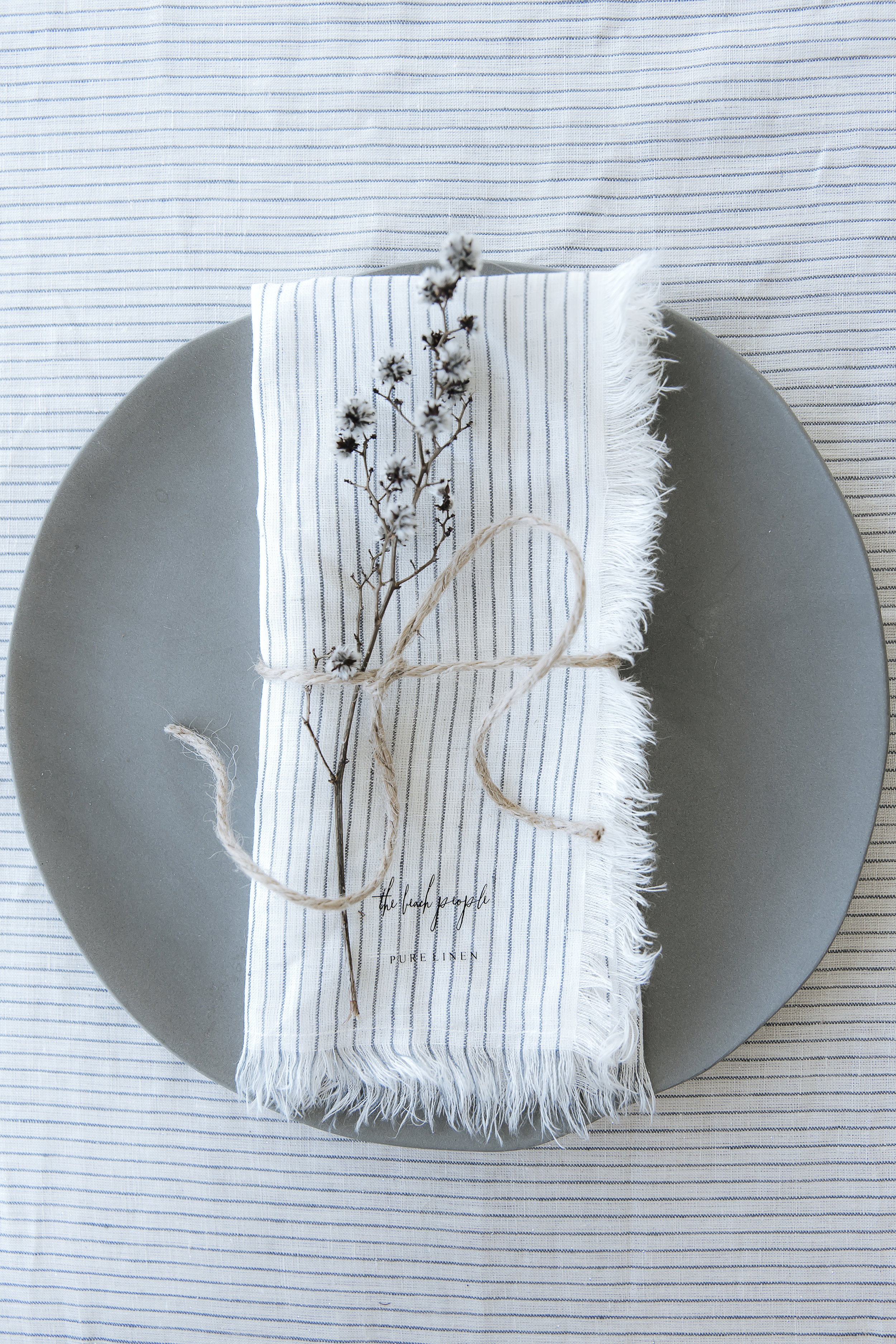  Linen Tablecloth in Stripe, $89.00. Linen Napkins 4 pack in Stripe, $49.00. 