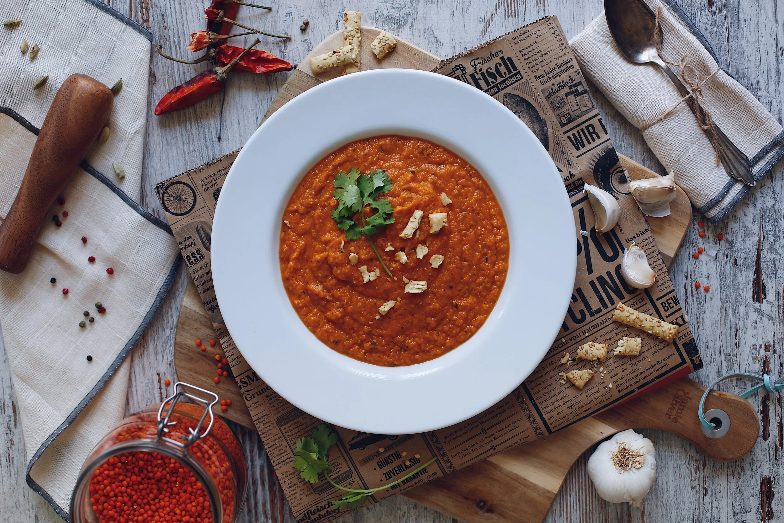 Tomato Carrot Lentil Soup with coconut milk 