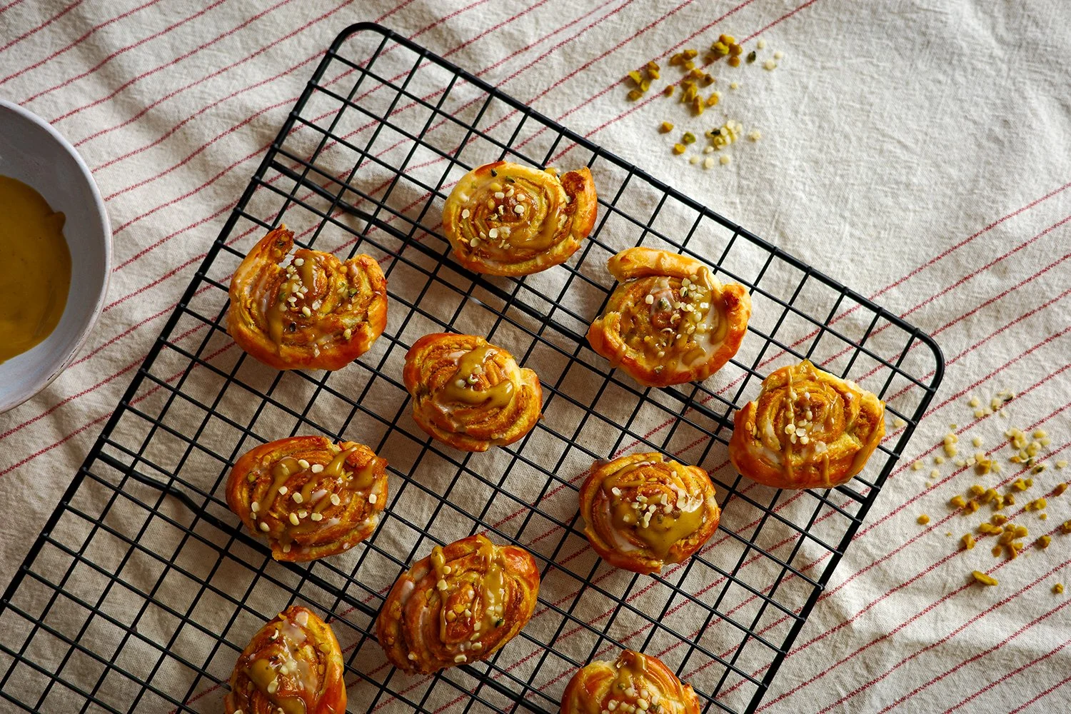 Pistachio-Cashew Puff Pastry Swirls with Hemp Seeds