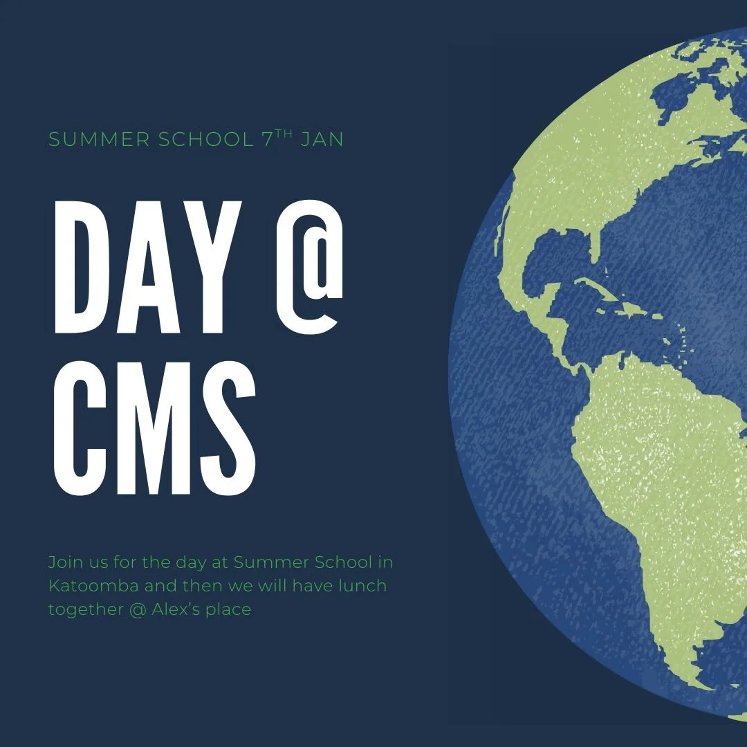 DAY AT CMS SUMMER SCHOOL 

Everyone is invited to join us at summer school for the day. Come and join the confrenece in the morning and then we will have a St Marks lunch at Alex&rsquo;s place.

Wednesday, 7th January - KCC Katoomba

Contact Alex Zun