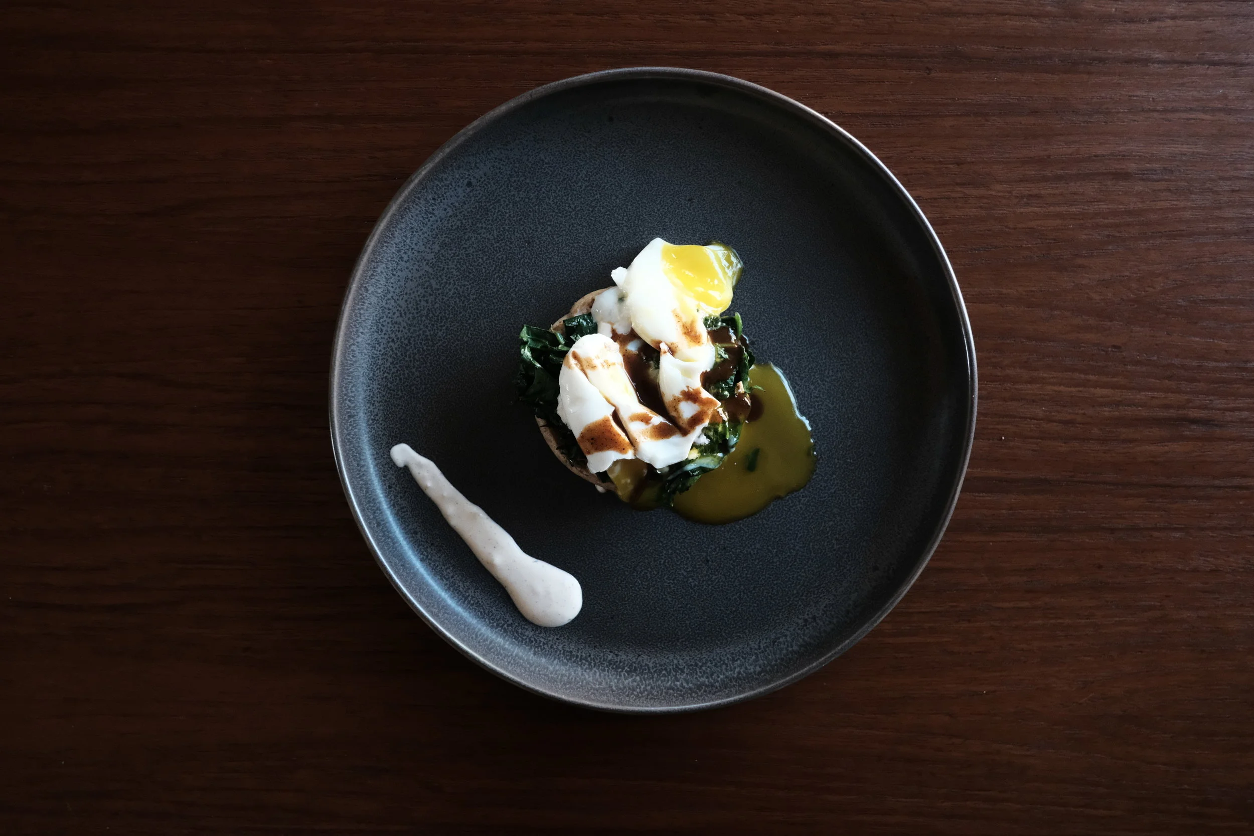 Spinach and Smashed Egg Toast w/ Rare Stock Aioli