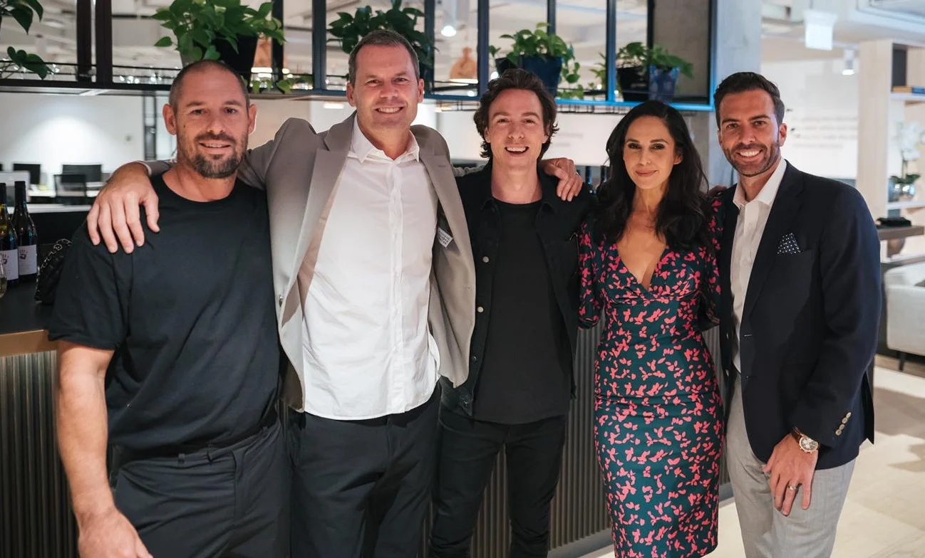 Agent to the Stars: Coombs and his famous mates at recent Avnu launch party.