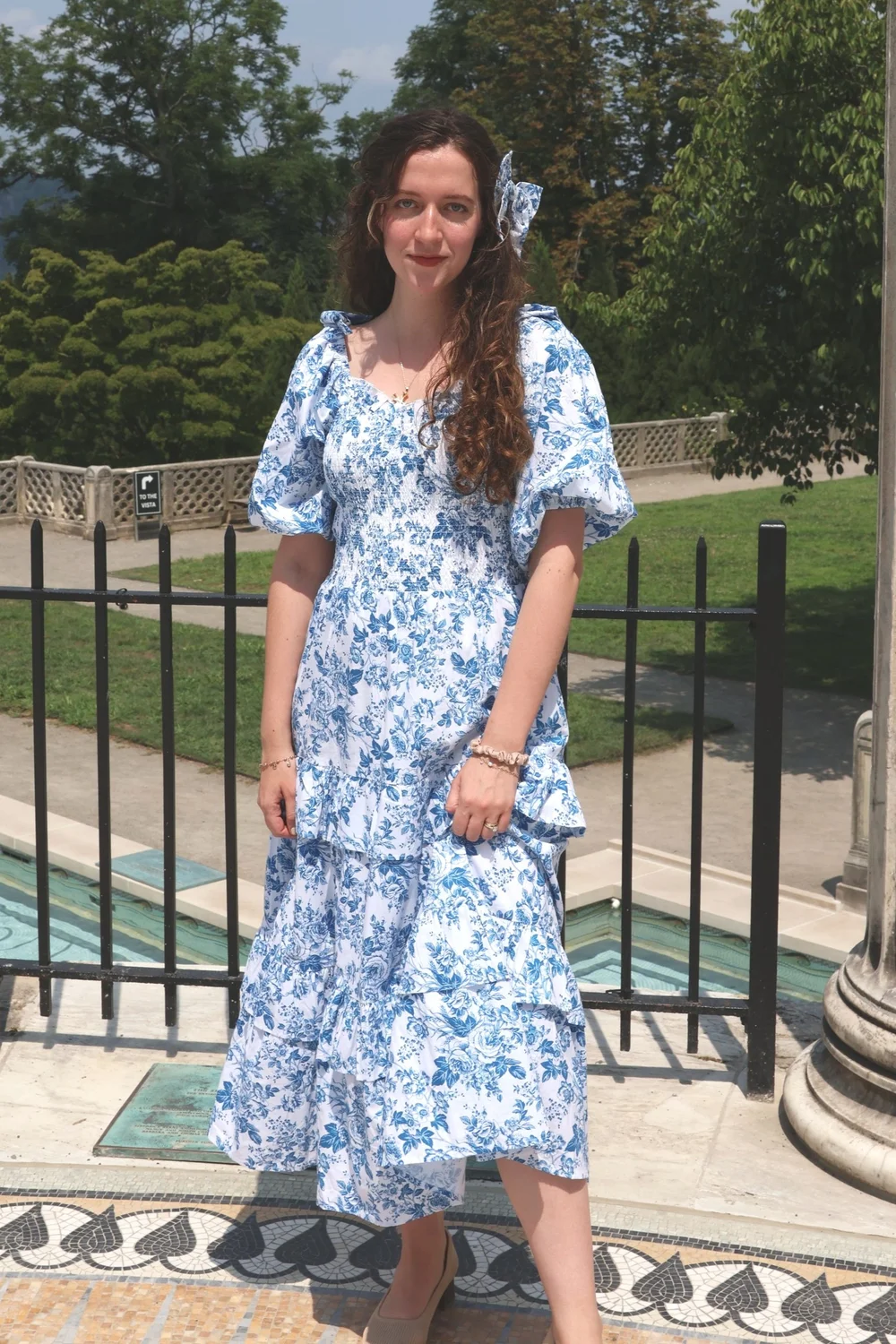 blue toile maternity dress NURSING COLLECTION: What A Surprise Blue Toile Midi Dress, X-Large - The Mint Julep Boutique main image 1