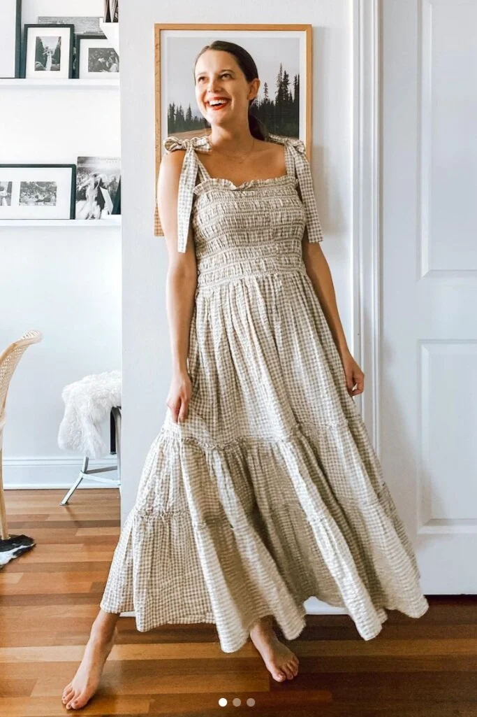 beige gingham maxi dress Beige Smocked Gingham Maternity Maxi Dress