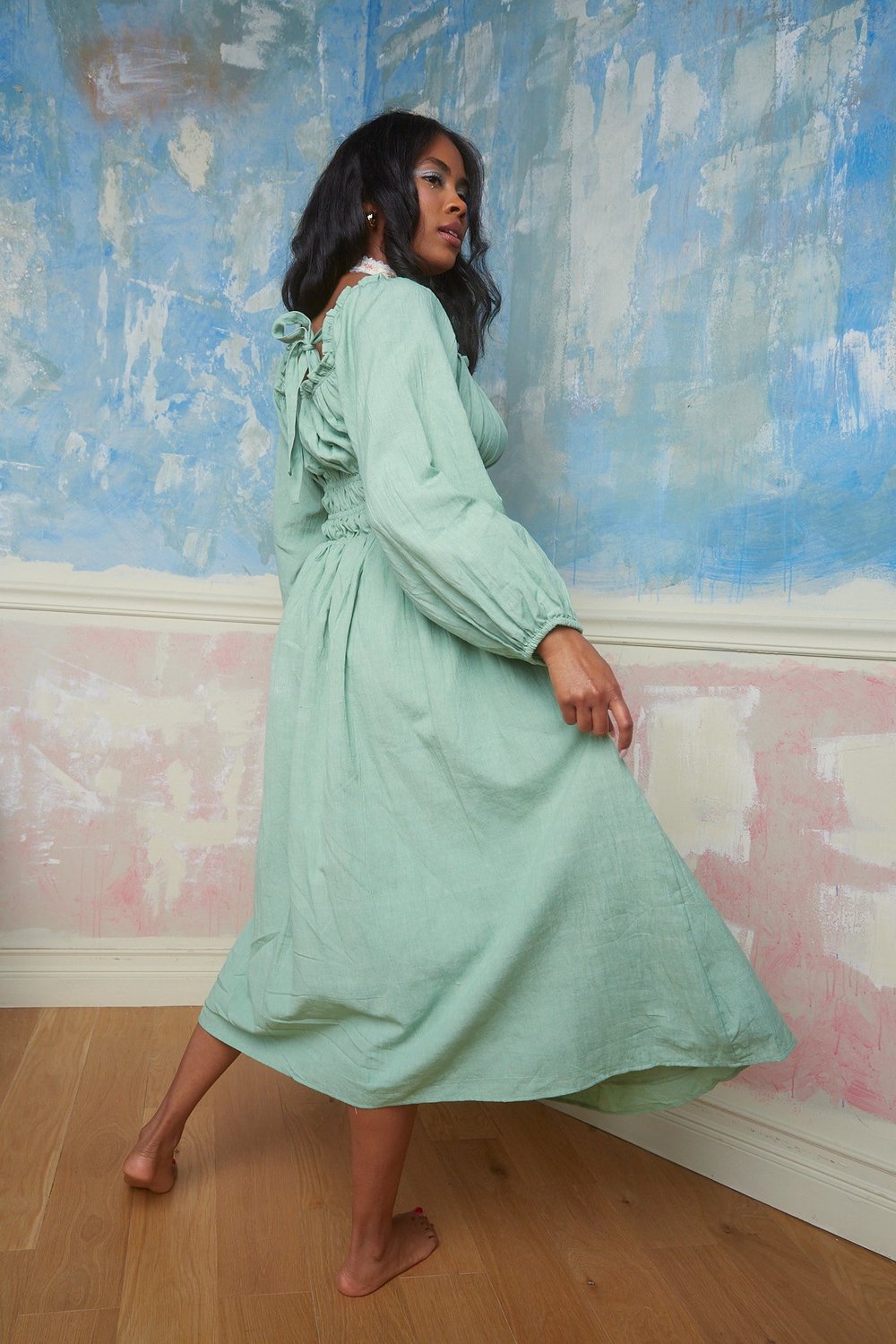 dynasty green dress Dynasty | Dark Green Asymmetric-Neck Maxi Dress With Ruched Detailing And Front High-Split