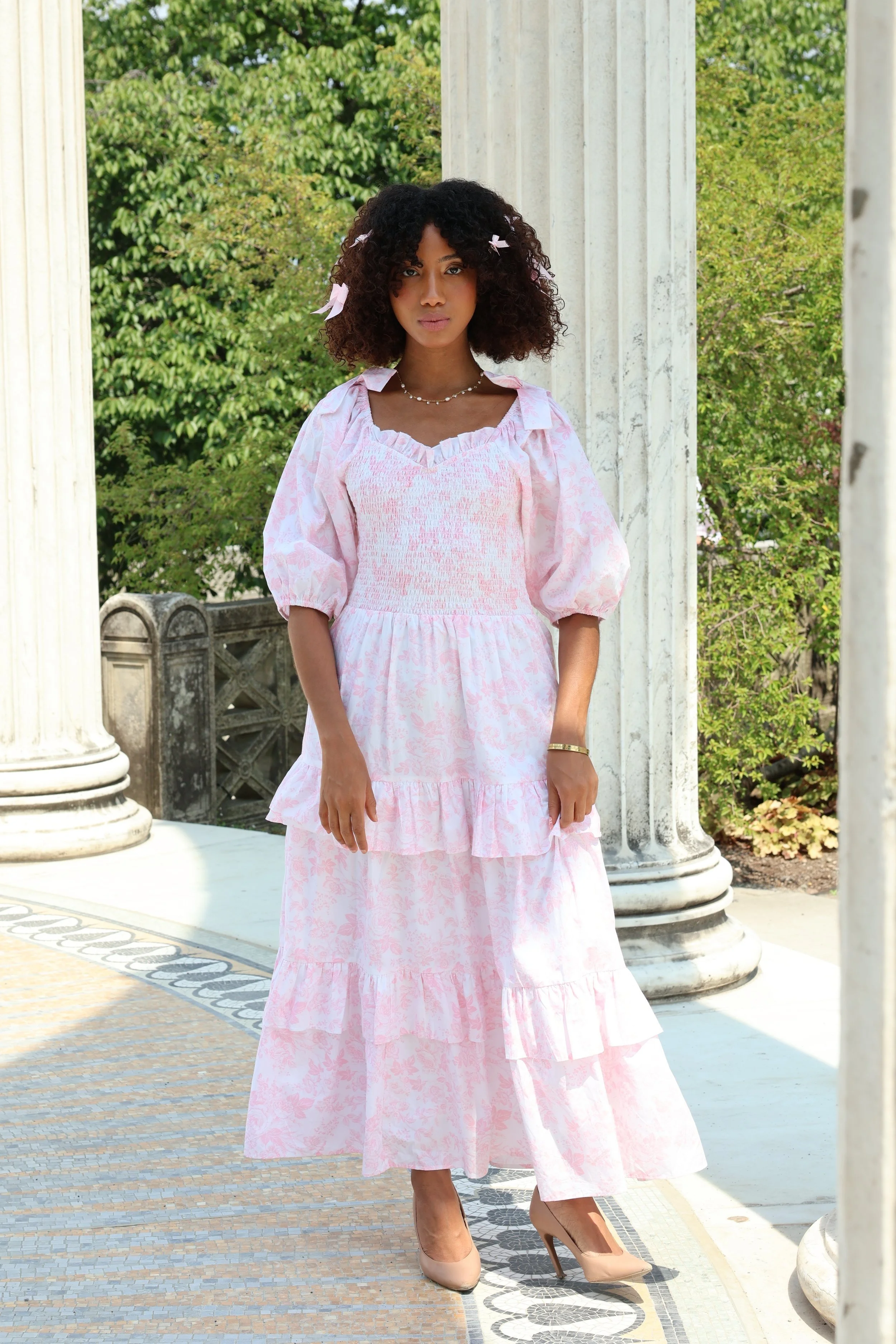 pink toile maternity dress NURSING COLLECTION: Feeling Oh So Sweet Pink Toile Midi Dress, Small - The Mint Julep Boutique