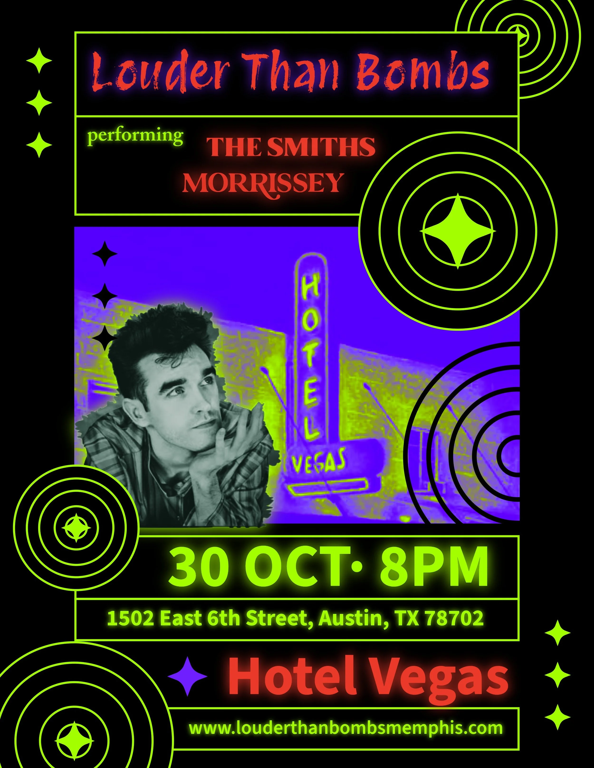 @ltbmemphis long awaited return to @hotelvegastexas in Austin, TX! Performing @thesmithsofficial and @morrisseyofficial FRIDAY, OCTOBER 30TH!