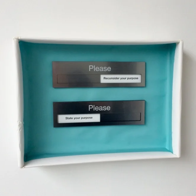DAY 6: Lisa Martin, Please reconsider your purpose | Please state your purpose (custom acrylic door slider signs)