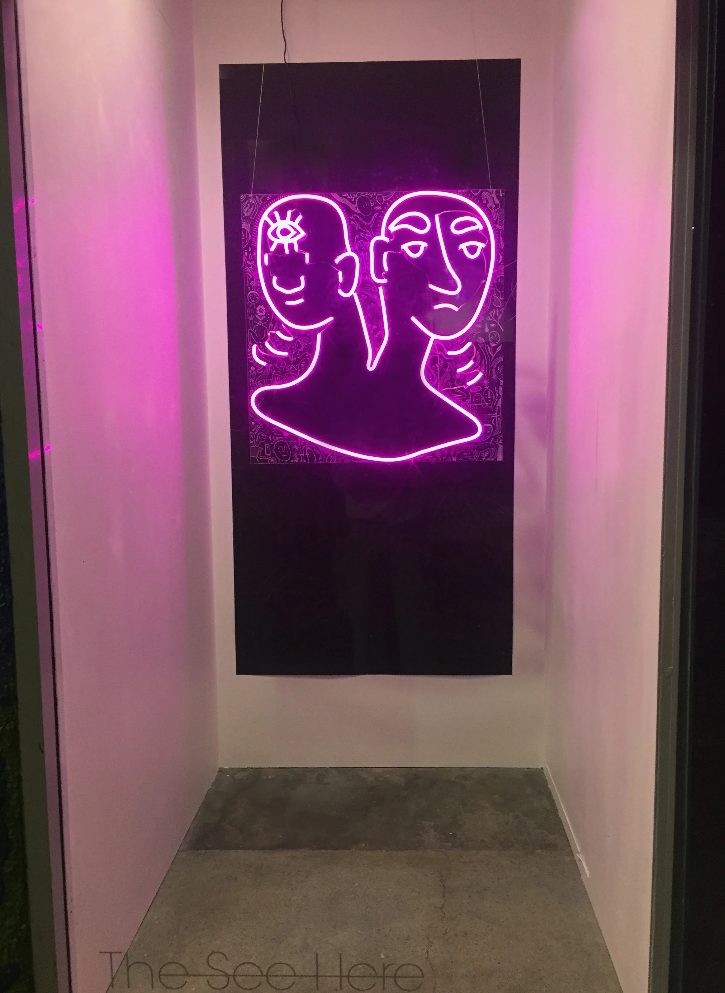 2019, neon tubing and etching on perspex.