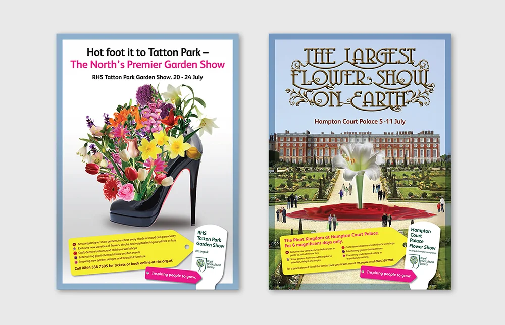   Royal Horticulture Society:  Press ads.  Design, illustration, typography.  