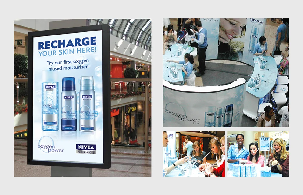   Nivea:  Sampling stand.  Concept, design. (This won a silver award at the IPMs).  