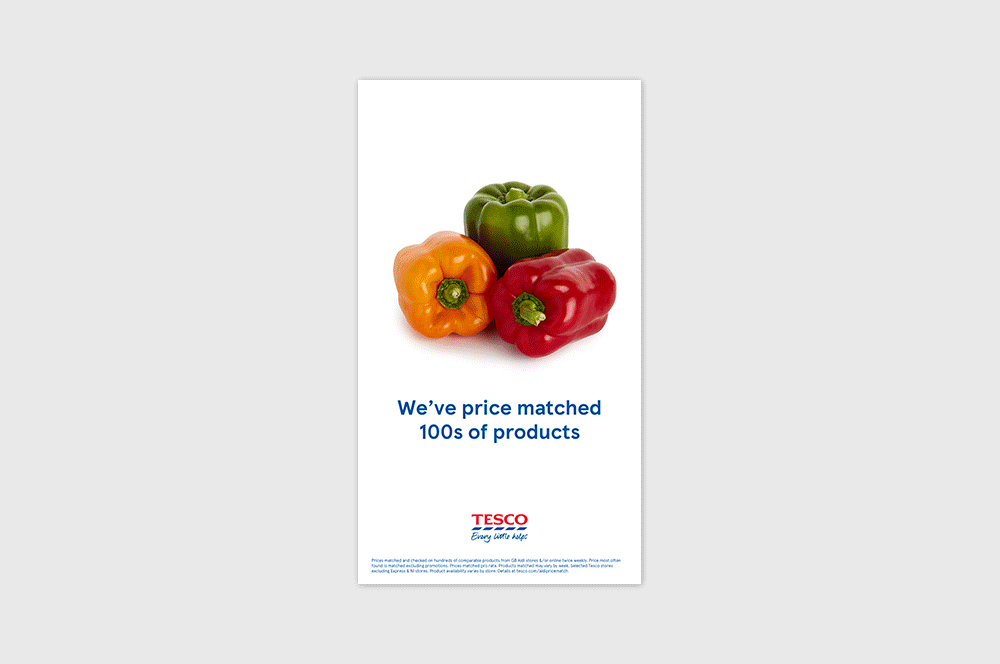   Tesco:  concept for Aldi Price Match campaign.  Social and smartscreens  