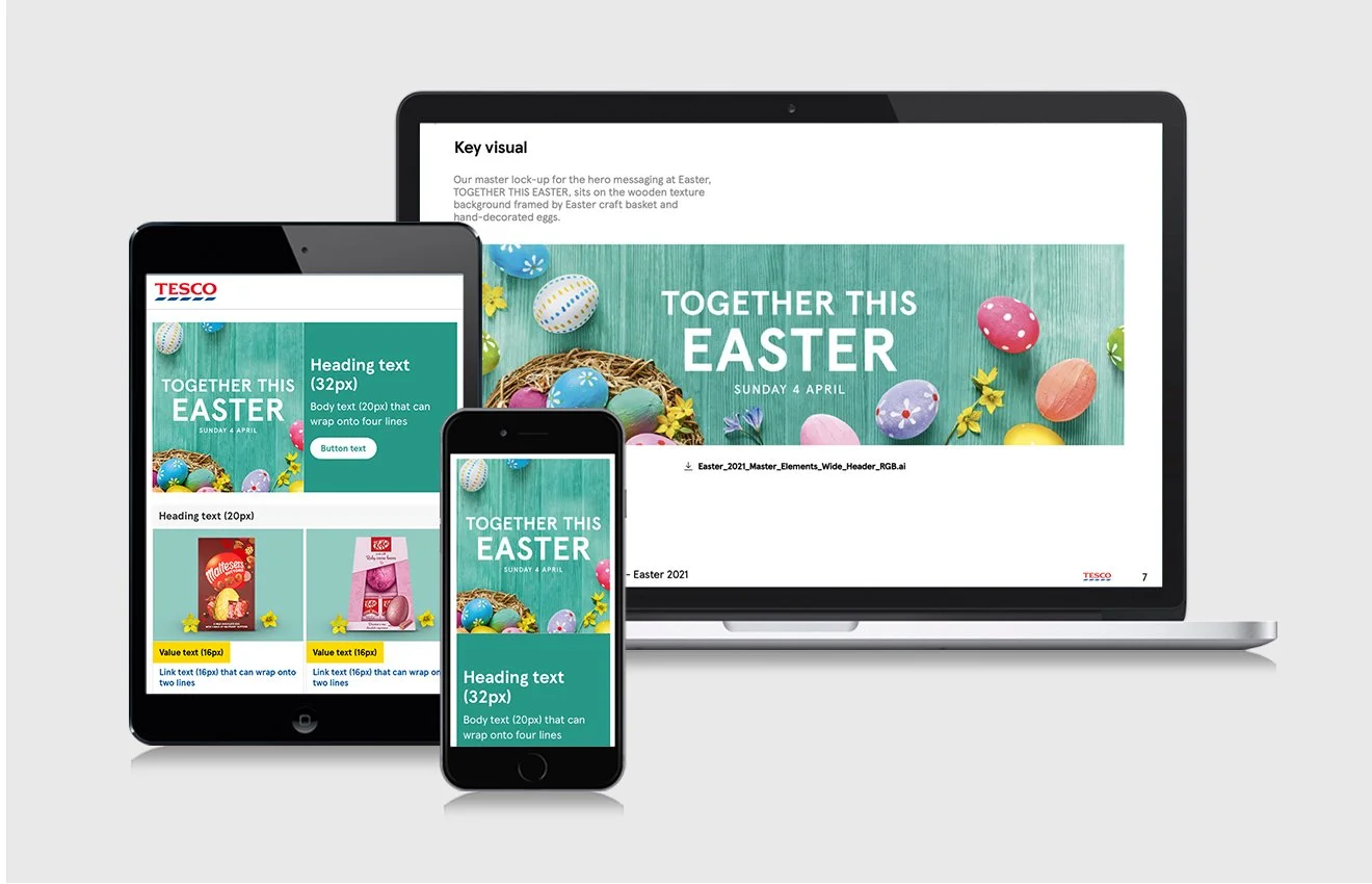   Tesco:  digital guidelines for Easter event 2021. Design templates using ATL toolkit to ensure best practice for anyone producing digital comms. 