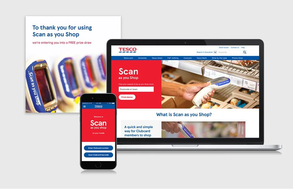   Tesco:  Scan as you Shop campaign.  DM, webpage and app design.  