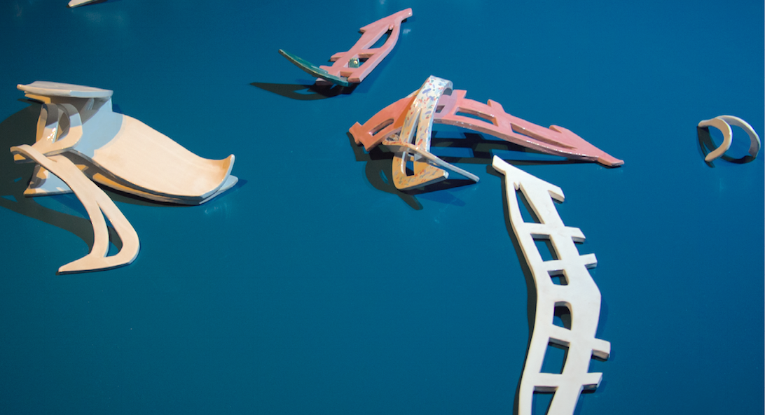 Rebekka Löffler & Ruben de Gheselle & BL!NDMAN, A place, a word , 2018, visual and acoustic installation, exhibition view at deSingel (detail).