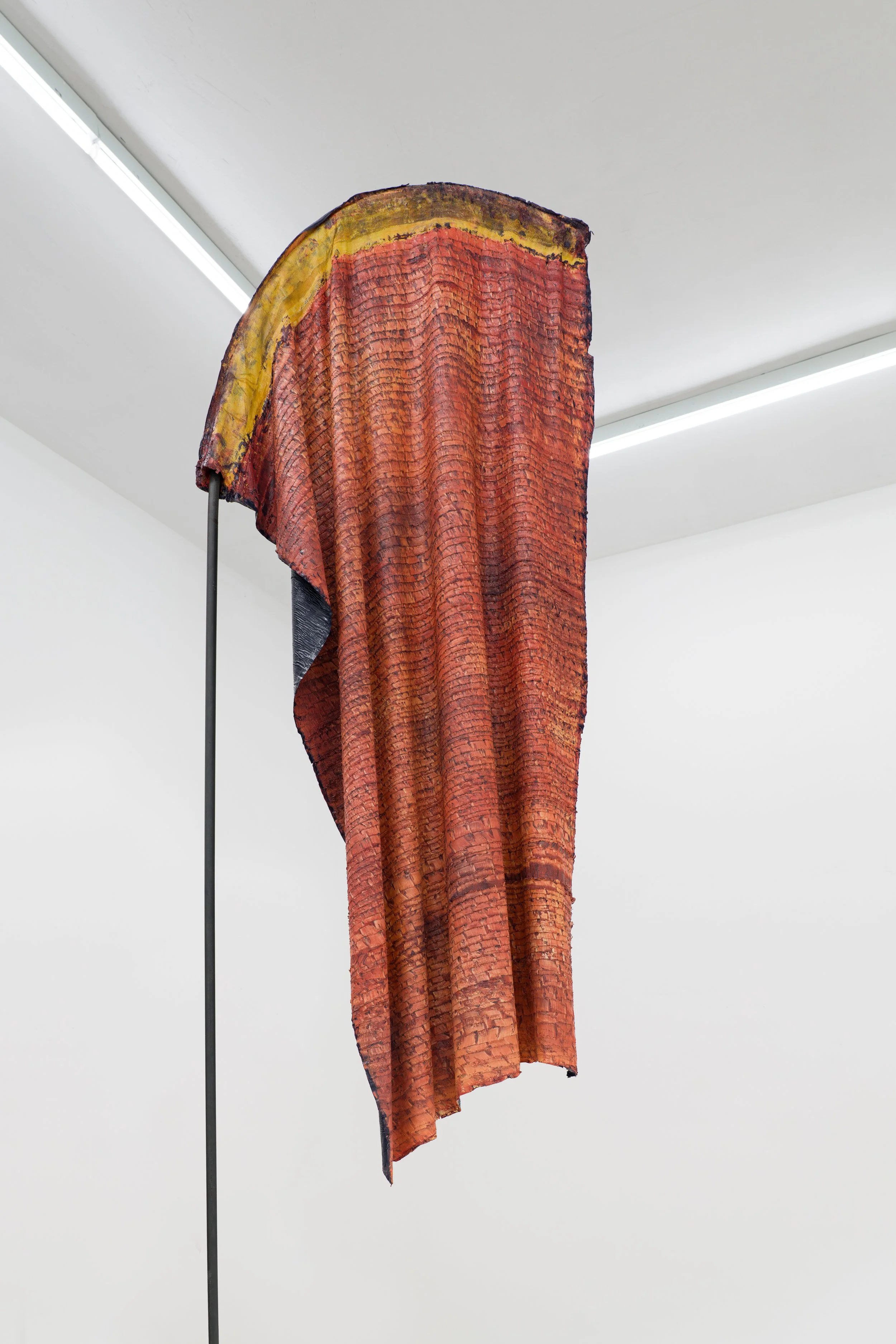  Charlie De Voet  A Painting as a Weary Flag For Contemporary Objection , 2025 oil paint, gauze on steel stand 62 x 62 x 305 cm 