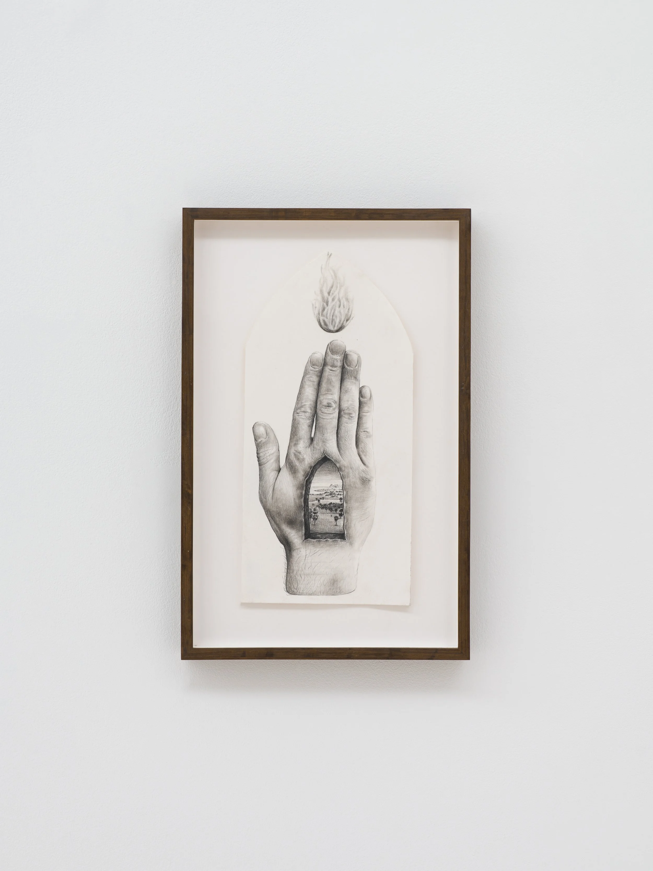  Thomas Decuypere  Hand of Zeus , 2026 graphite pencil on paper, smoked oak frame with UV-resistant art glass 37,4 × 24 cm 