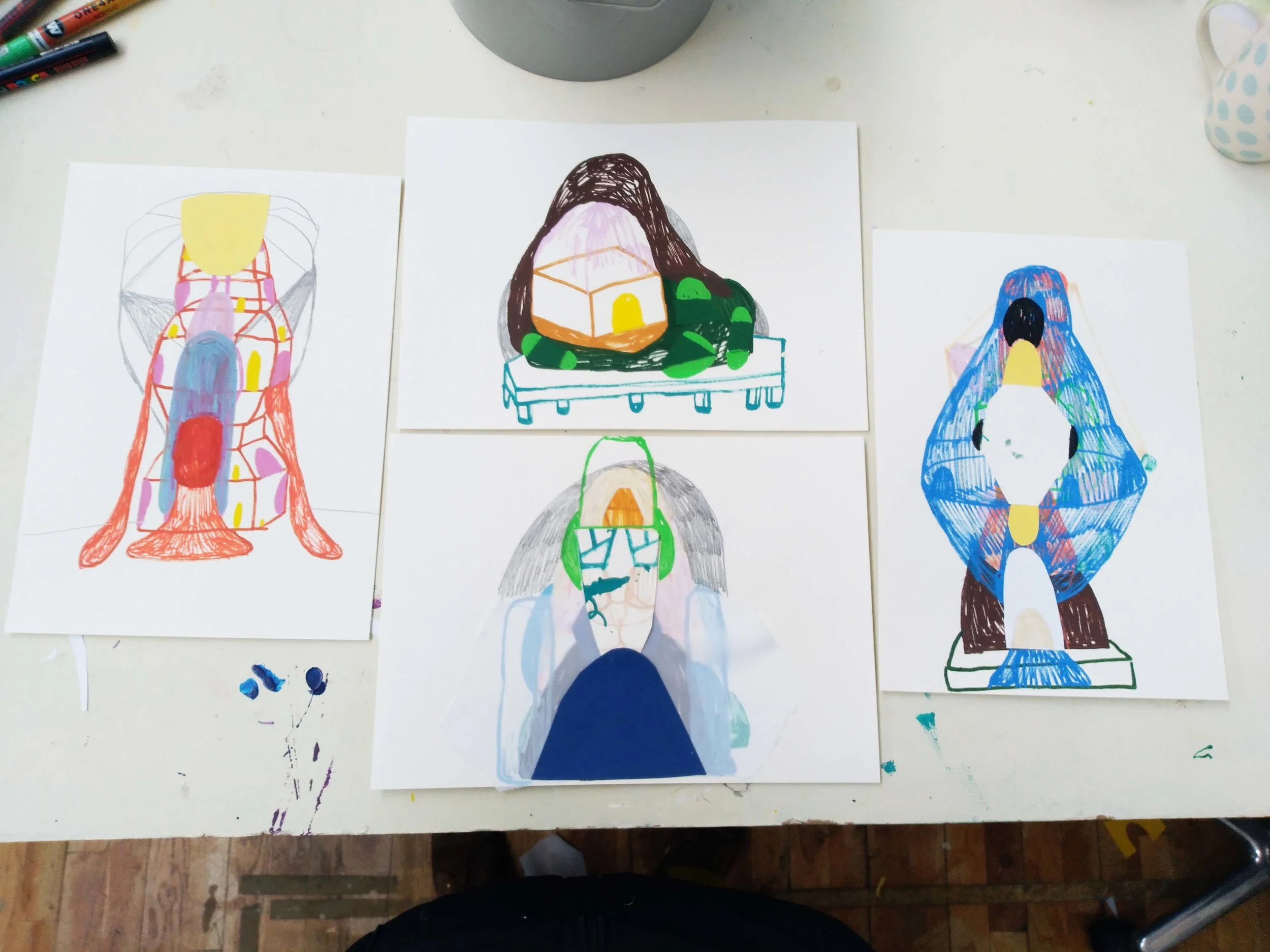 Marie J.Engelsvold. My own process, working on 4 pieces at a time, shifting between them.