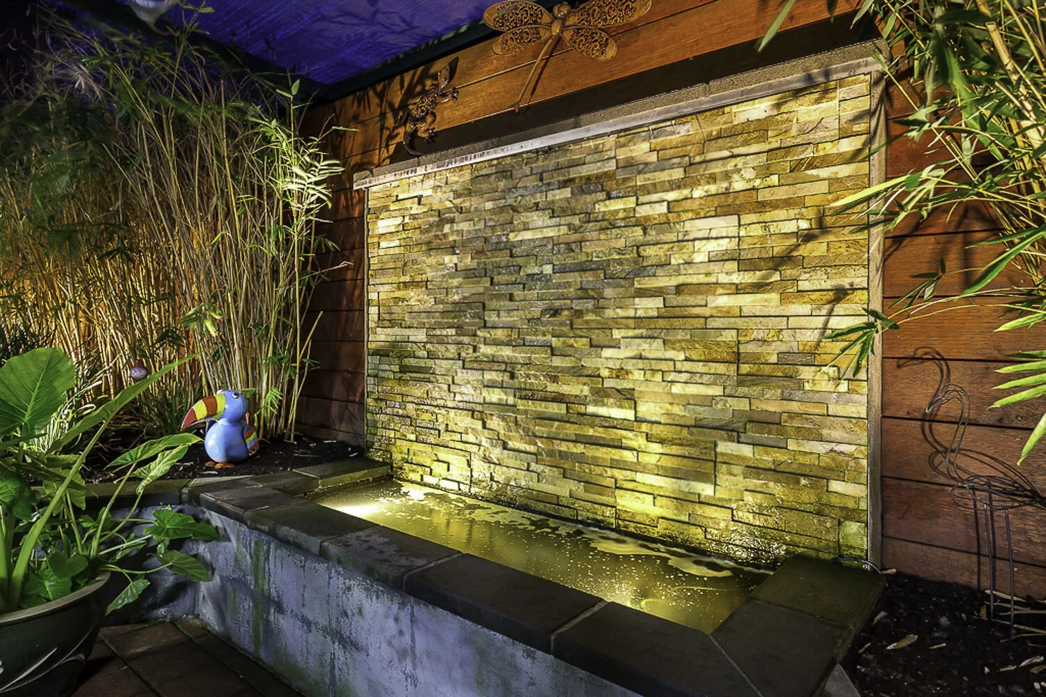  Murrindal Dr House - Twilight photography of a bespoke water feature creating the perfect backdrop to enjoy the serenity 