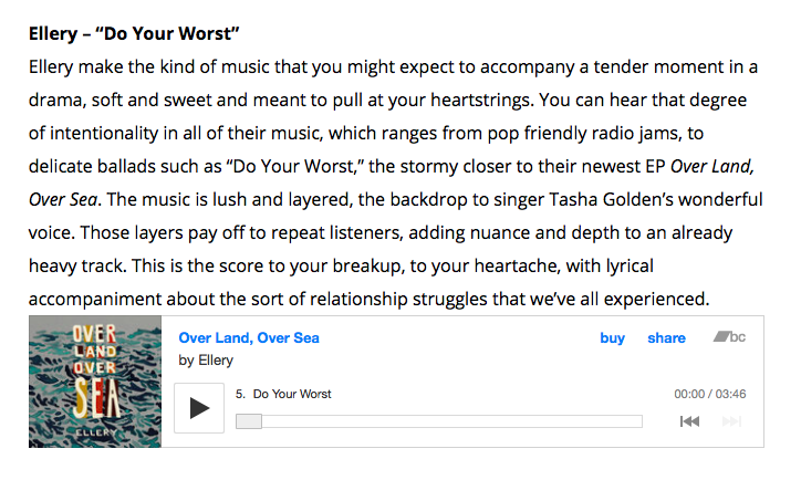 LEO Weekly gave Ellery's " Do Your Worst " their vote for best local songs in June 2017. Read their writeup here , and give the album a listen here !