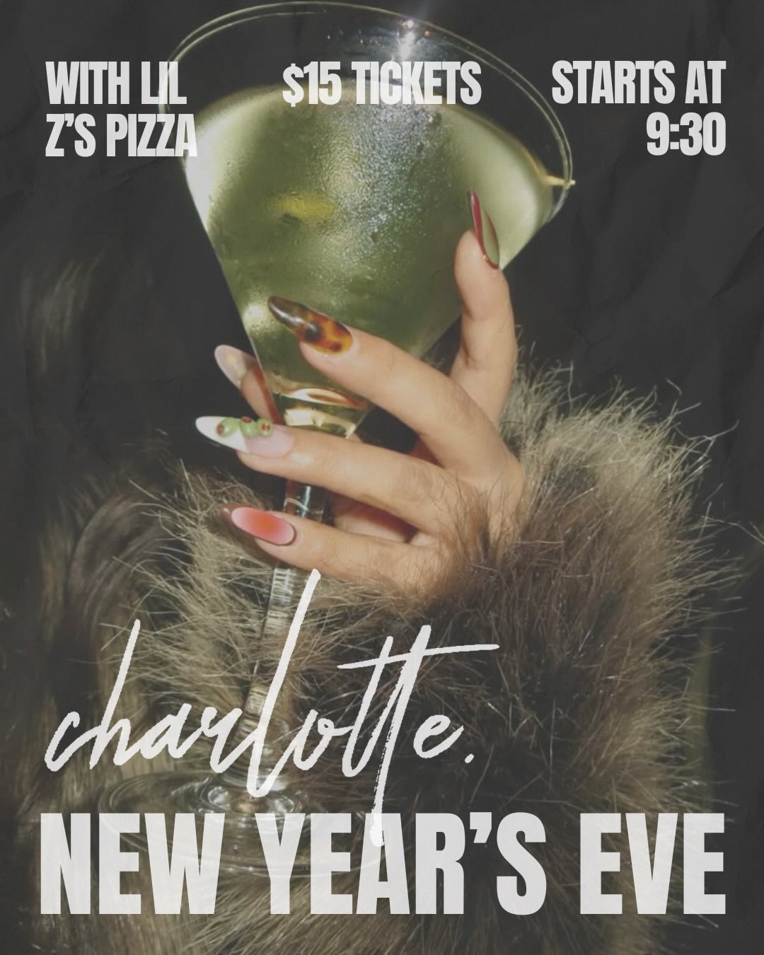 new year&rsquo;s eve w/ lil z&rsquo;s pizza 🍾🥂🍕

Join us at Charlotte this New Year&rsquo;s Eve for an unforgettable celebration! Experience an evening of sophisticated fun paired with the laid-back charm of Charlotte. 

Indulge with pizzas provid