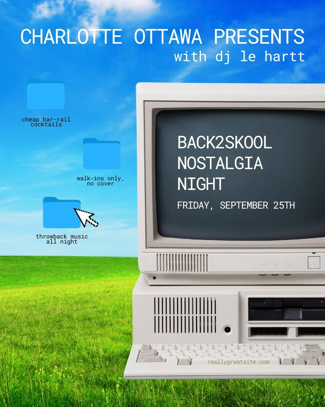 BACK 2 SKOOL 📚💿

she&rsquo;s the man. legally blonde. clueless. mean girls. + throwback tunes all night by @le.hartt 💓

FRIDAY SEPTEMBER 18TH AT CHARLOTTE OTTAWA 

your favourite collegiate y2k movies on the screen all night
cheap bar-rail cocktai