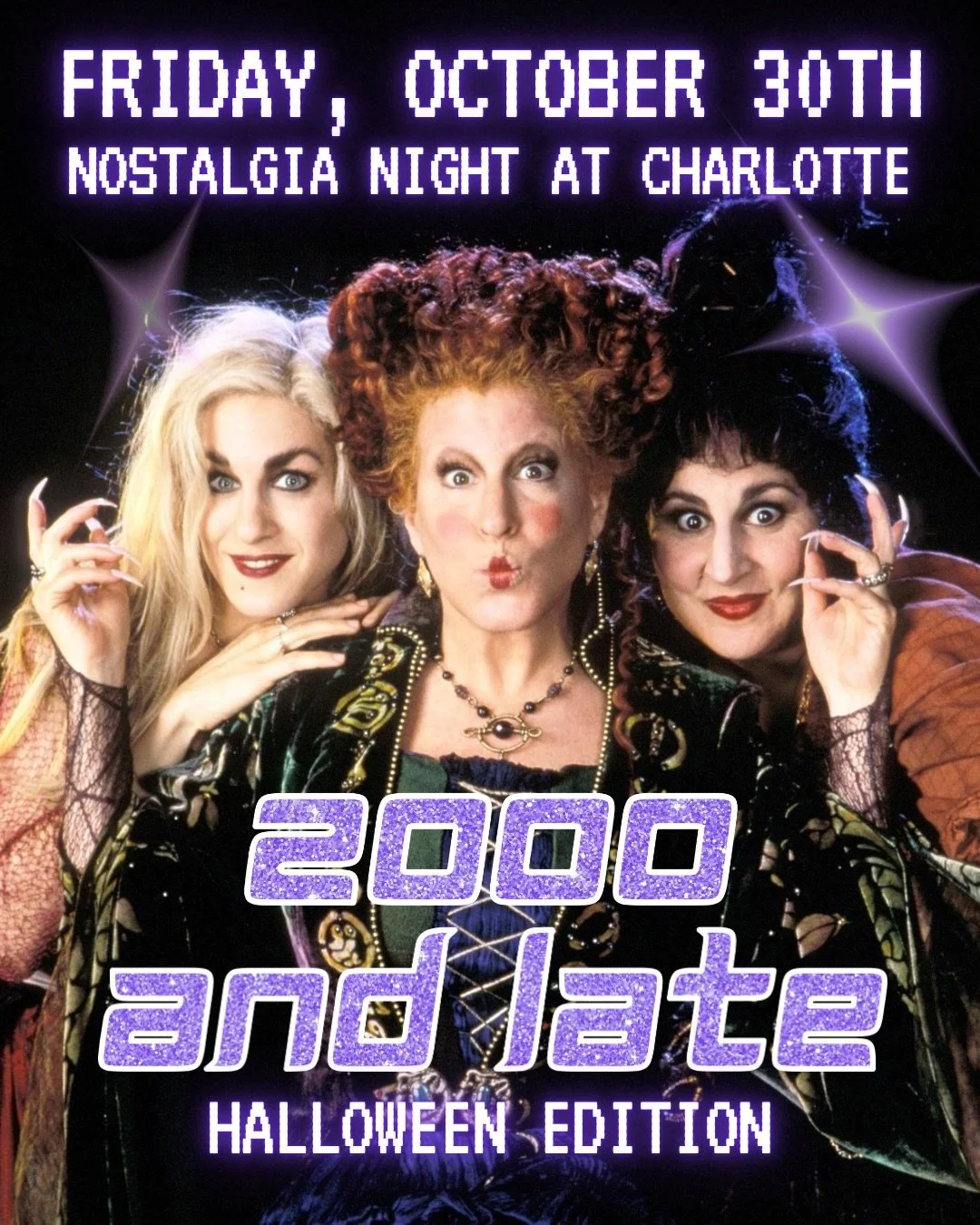 2000s &amp; LATE: HALLOWEEN EDITION 🎃🔮🕸️

FRIDAY OCTOBER 30TH with @le.hartt

early 2000s + throwbacks all night
hocus pocus, twitches, halloweentown etc on the screens
cheap bar-rail cocktails
walk-ins only
no cover <3

DONT BE LAME!!! WEAR A 