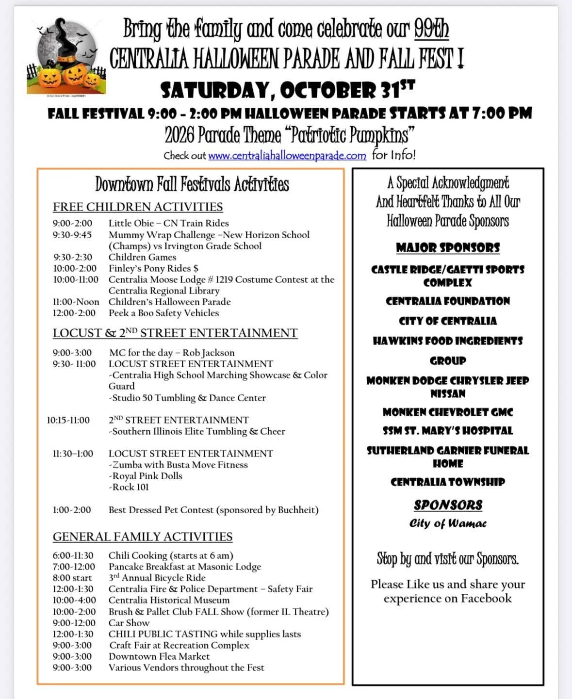 2026 Fall Festival &amp; Halloween Parade - Schedule &amp; Line-Up
