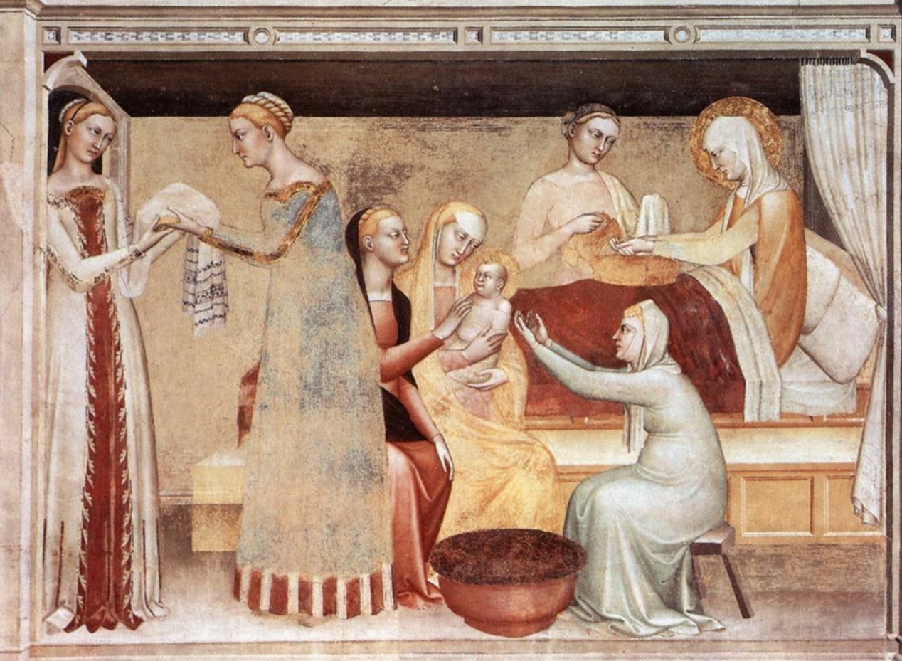 Birth of the Virgin (detail), Giovanni da Milano, 1370, Rinuccini Chapel, Santa Croce,  Florence, Italy.