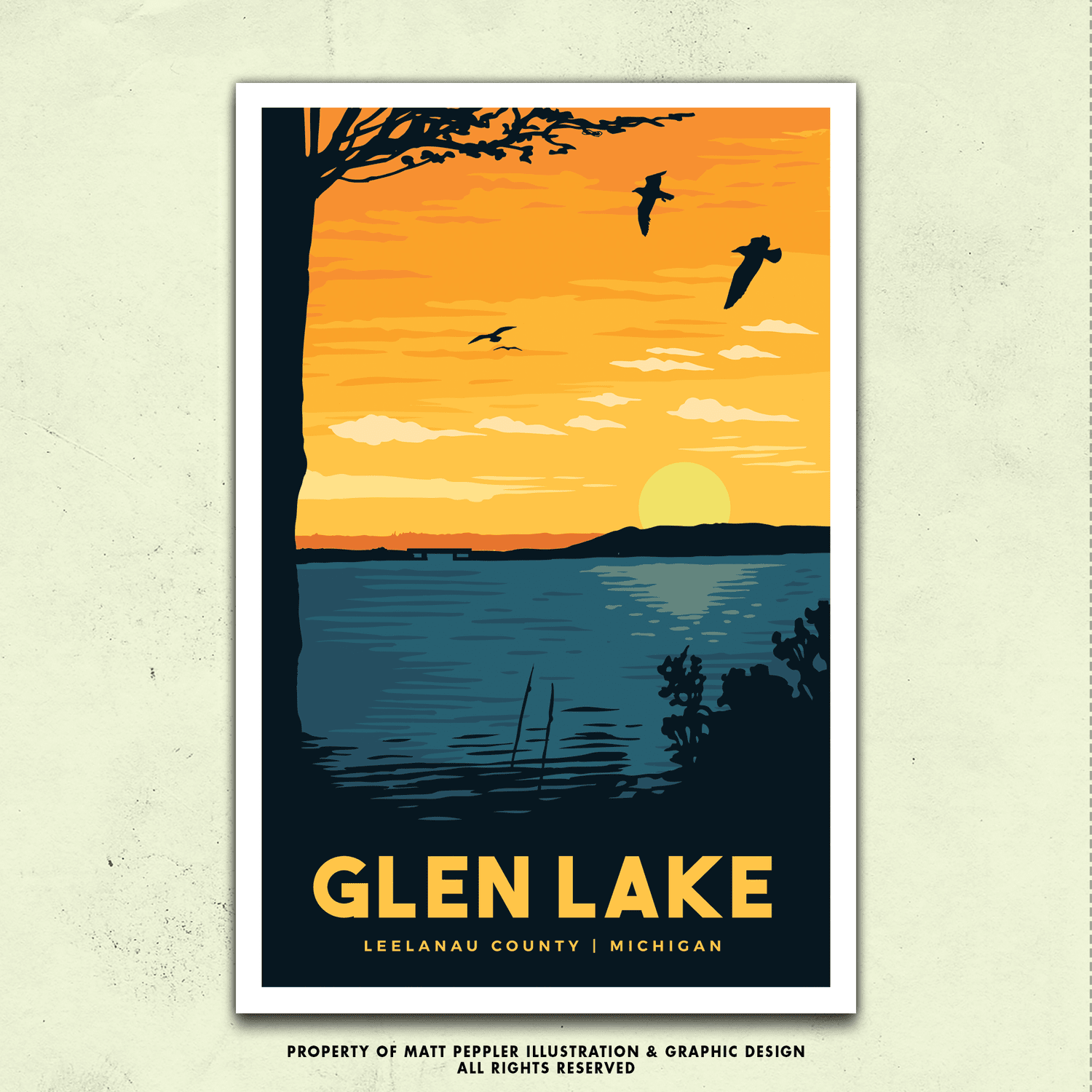 Glen Lake Michigan Travel Poster | Big & Little Glen Lakes with