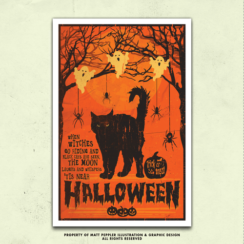 Tis Near Halloween Vintage Poster | Spooky Black Cat Halloween