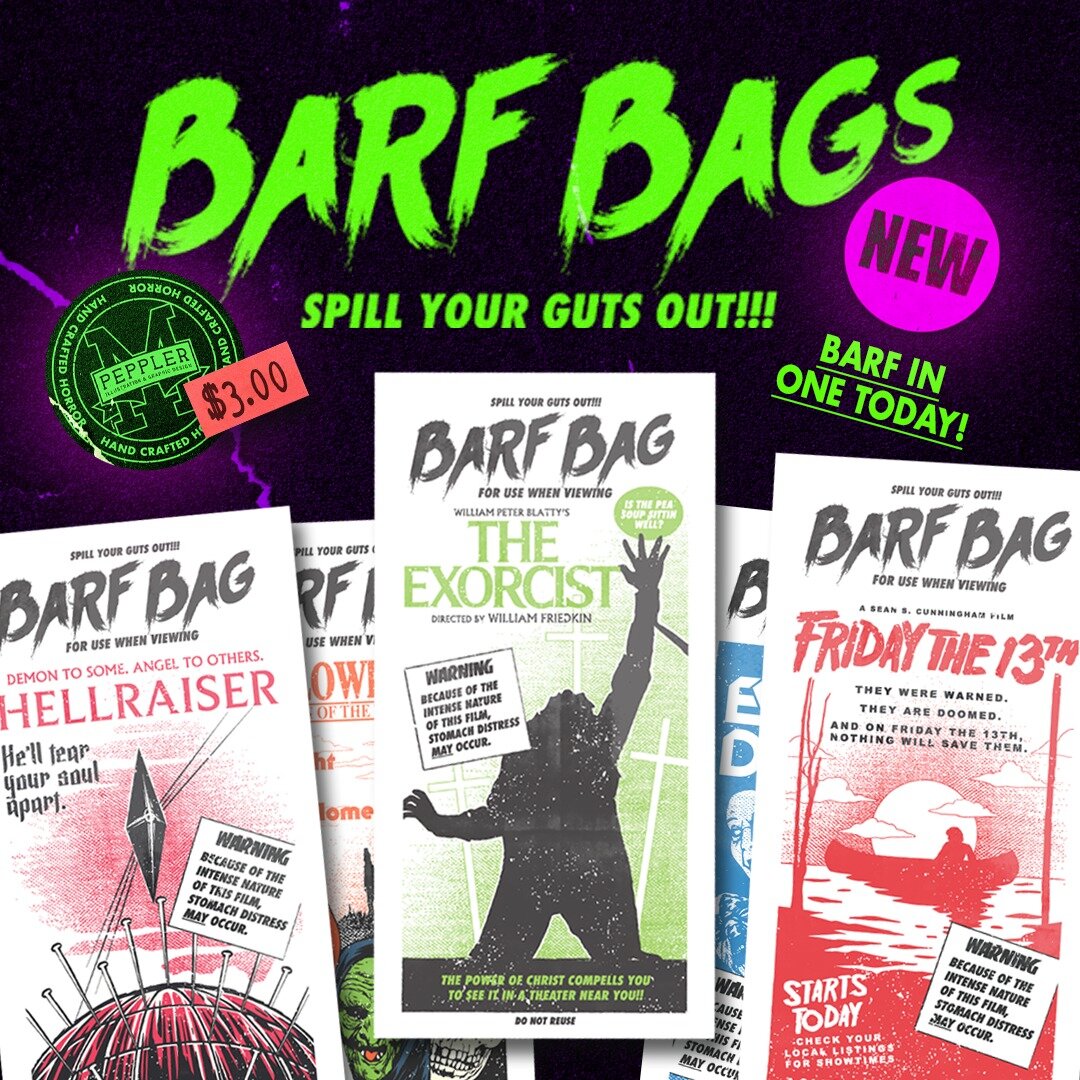 Spill your guts out! Barf in one today! 

Creating these Barf Bags inspired by some of the best horror movies out there was a lot of fun and so far, you all have been digging them! Definitely something that I will revisit soon! Check out the whole se