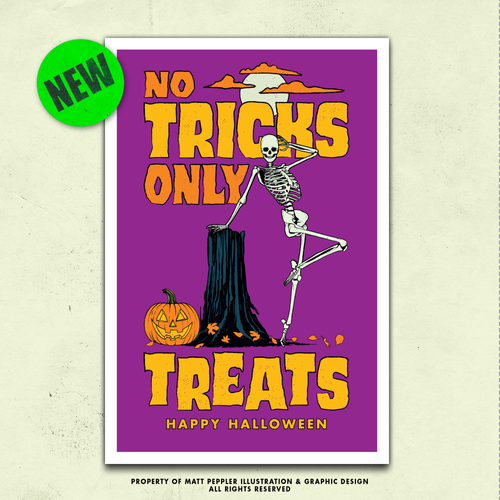 No Tricks Only Treats Poster – Seductive Skeleton Halloween Art