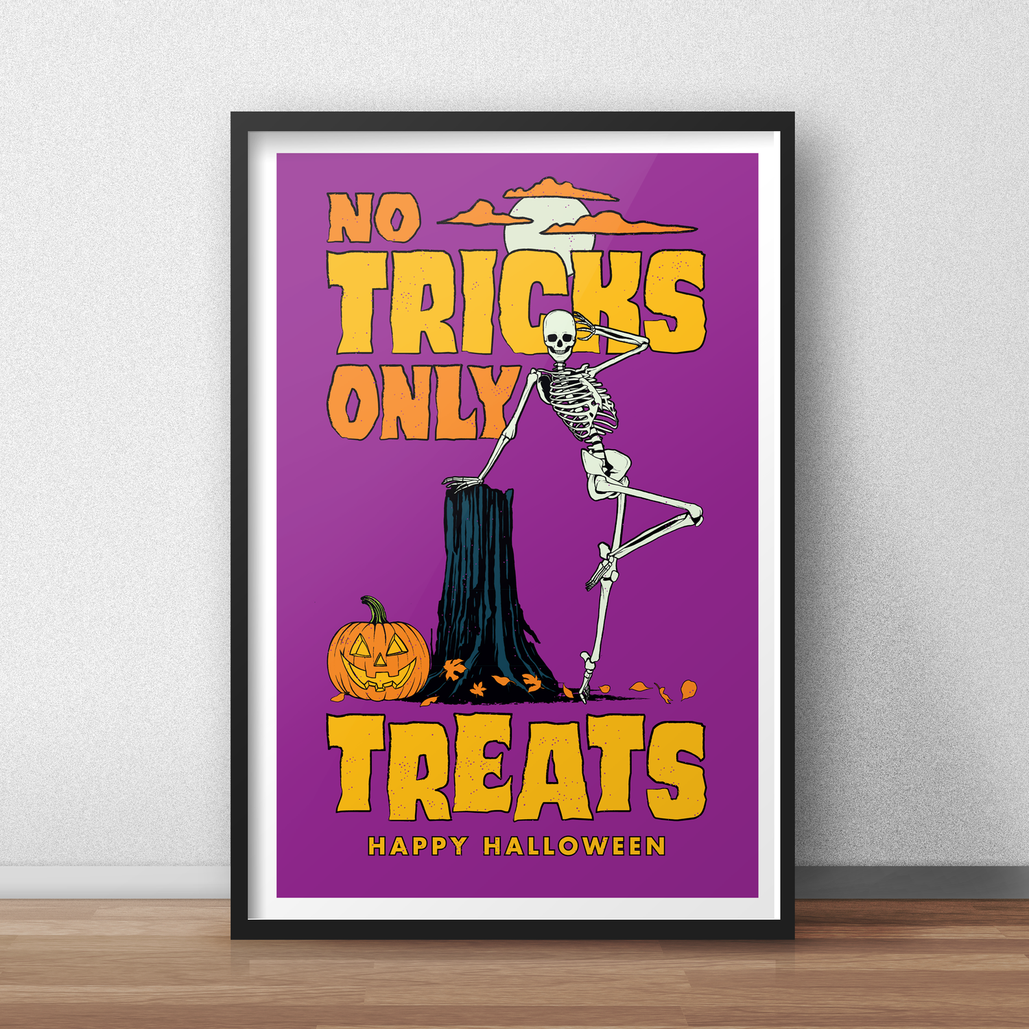 No Tricks Only Treats Poster – Seductive Skeleton Halloween Art
