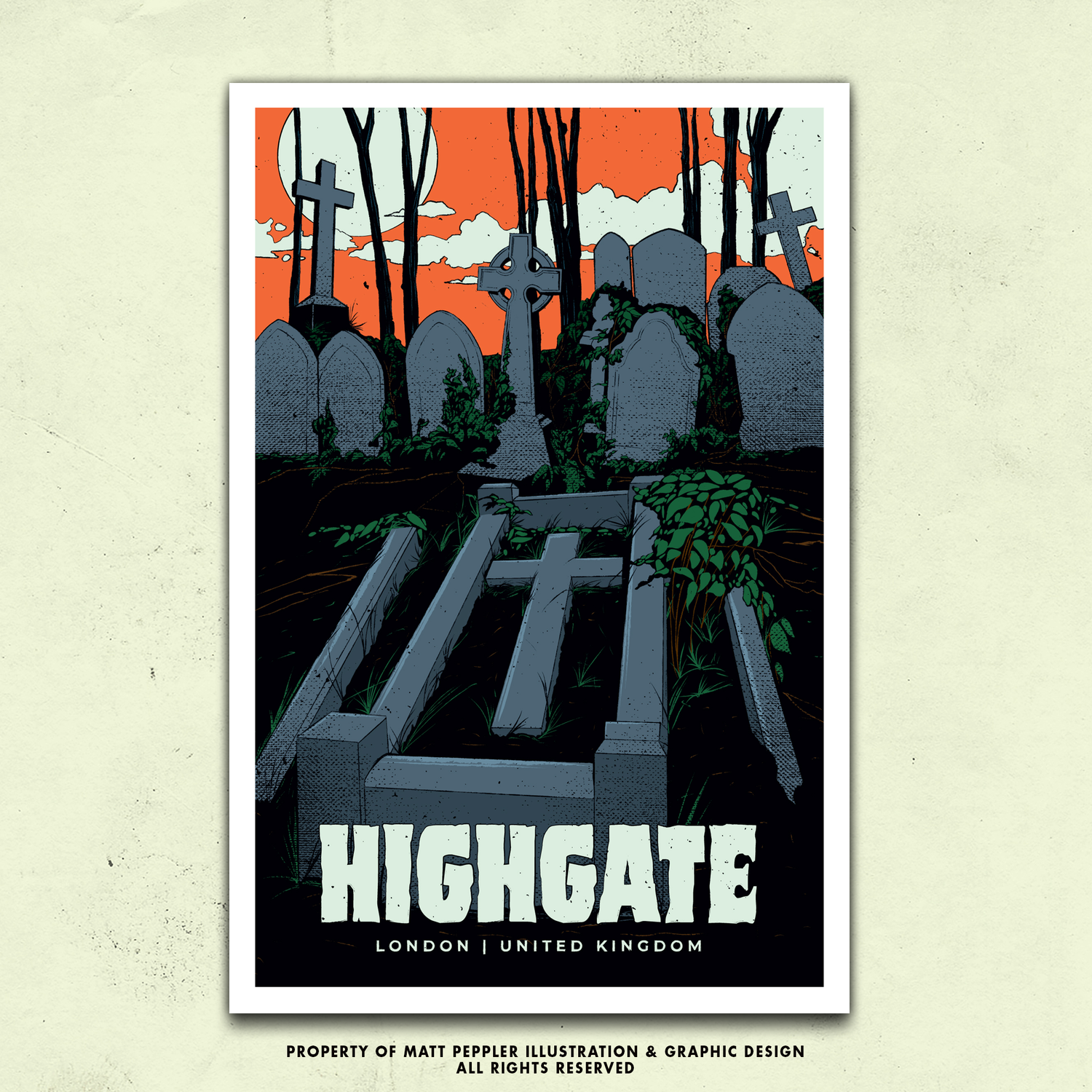 Highgate Cemetery Vampire Folklore Travel Poster – Gothic London