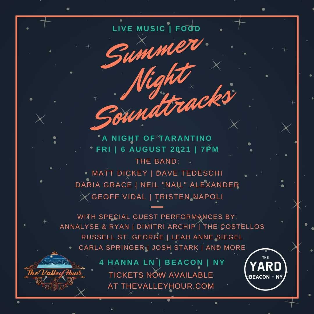 We're excited to feature an all-star lineup of Hudson Valley artists on August 6th at Summer Night Soundtracks! These phenomenal musicians + singers will rock songs from classic Tarantino film soundtracks. Live under the stars at @theyardbeacon in Be