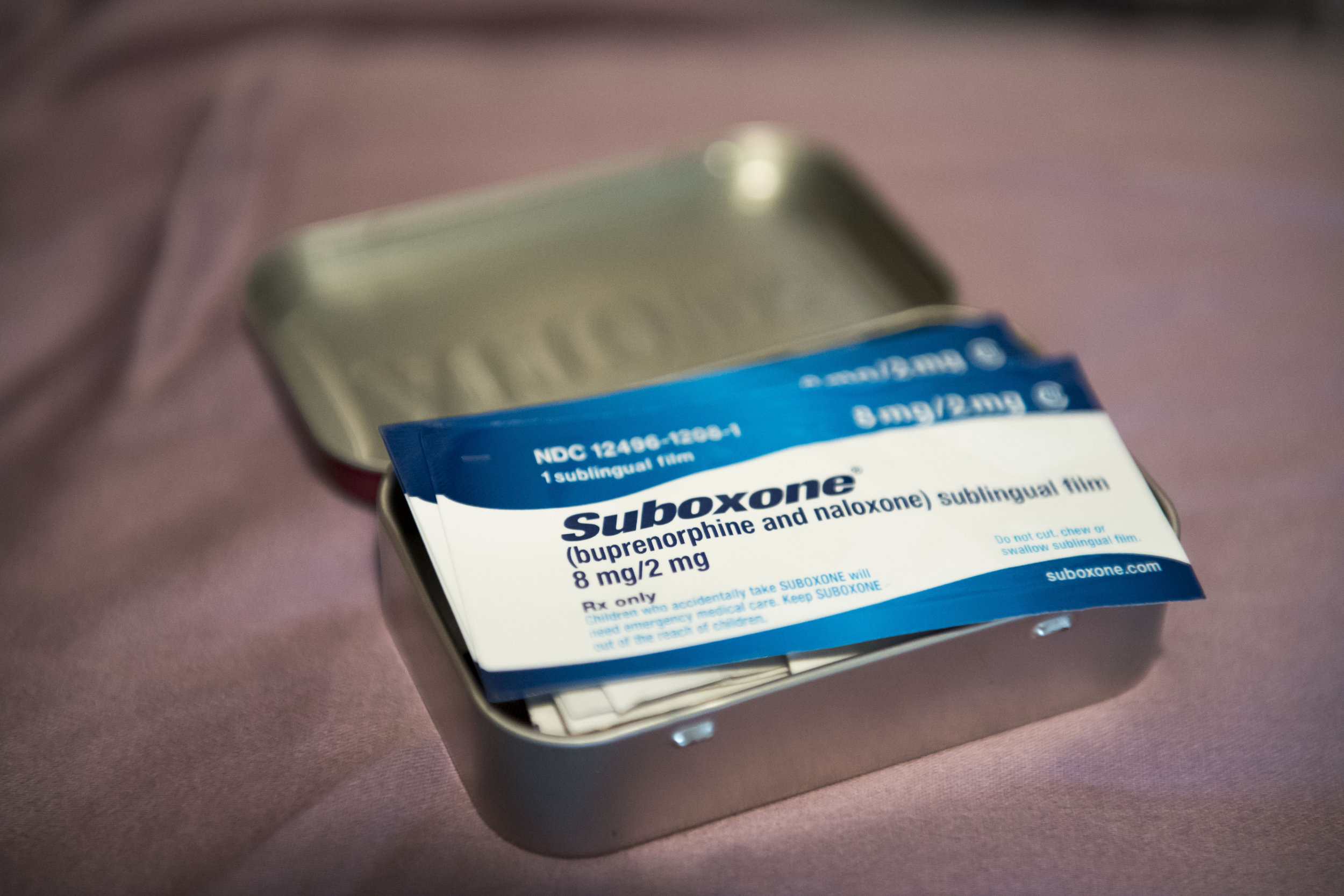  Timberly Eyssen's Suboxone doses, which she keeps in an Altoids container to avoid damaging them when traveling, are seen here at her home in Salmon Creek on Wednesday afternoon, July 18, 2018. 